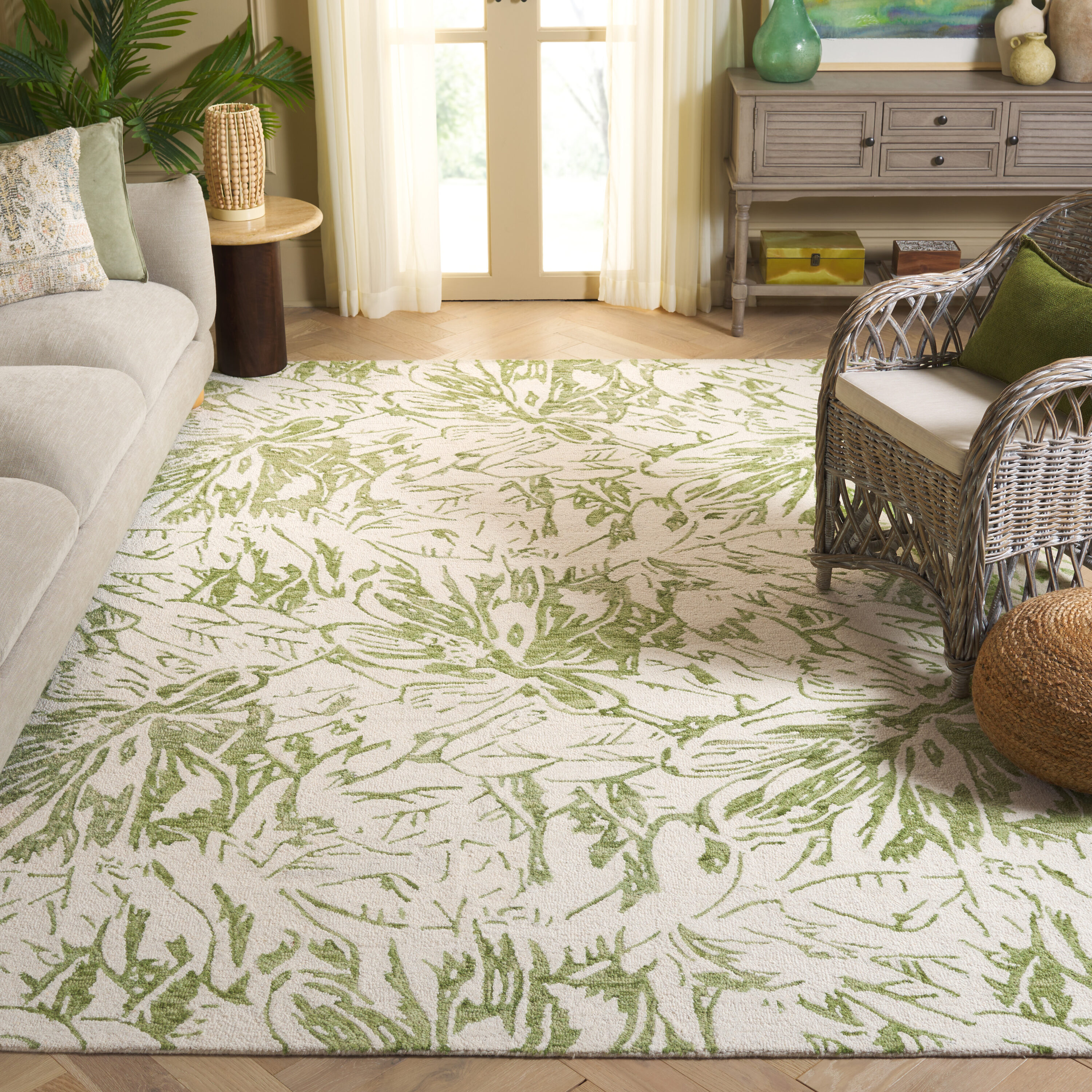  Jardin 329 Ivory/Green Contemporary 6Ft x 9Ft Medium Rectangle Rug