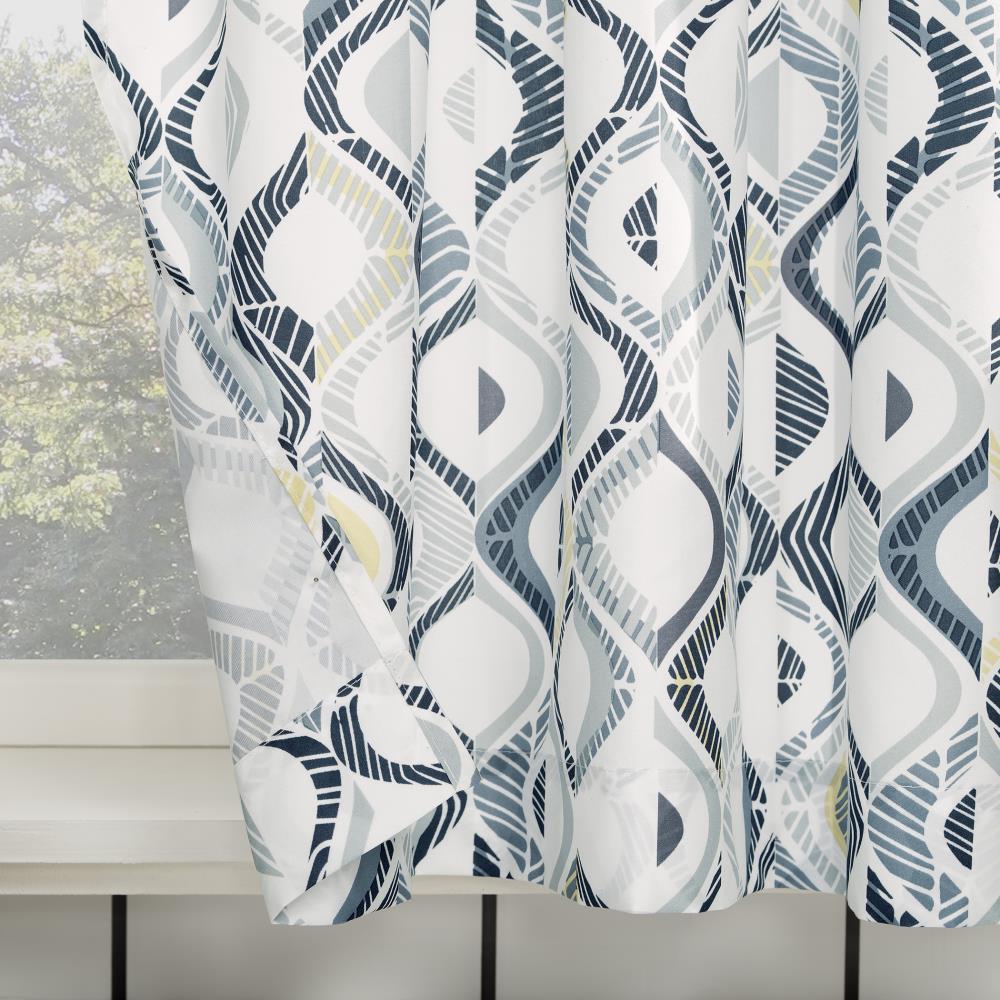White Geometric Print Polyester Kitchen Curtain Valance and Tiers Set