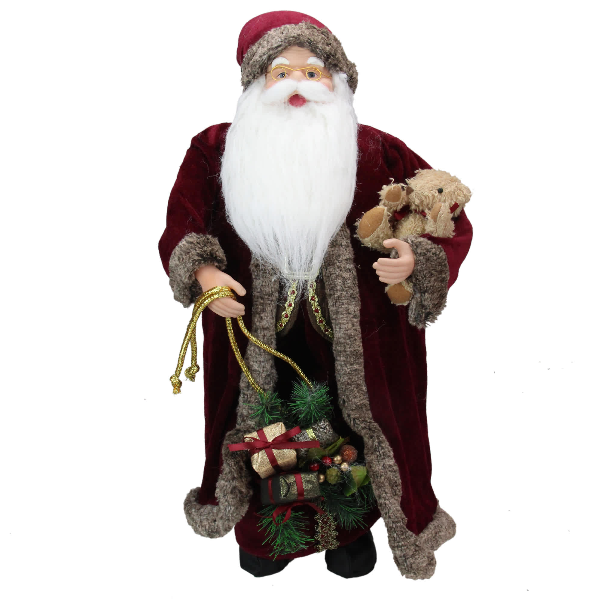 Northlight - 24 inch Burgundy Santa Claus with Teddy Bear Christmas Figure