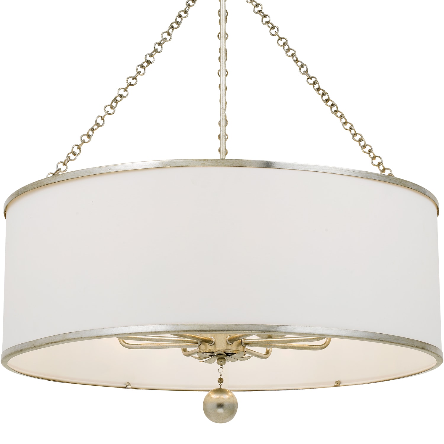 Antique Silver 8-Light Chandelier with White Silk Drum Shade