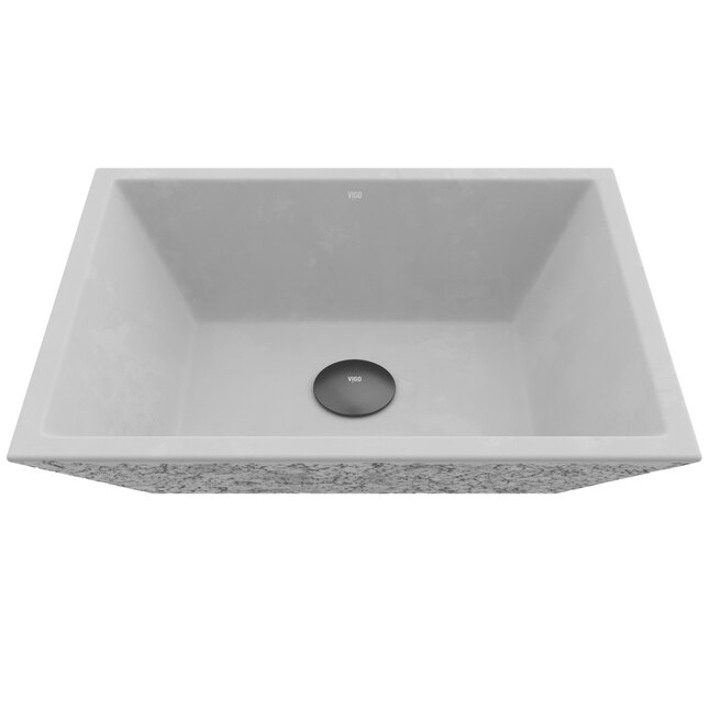 Cast Stone Calendula Concrete Rectangular Vessel Bathroom Sink in Ash Gray with Faucet and Pop-Up Drain in Matte Black Cast Stone Calendula Concrete Rectangular Vessel Bathroom Sink in Ash Gray with Faucet and Pop-Up Drain in Matte Black