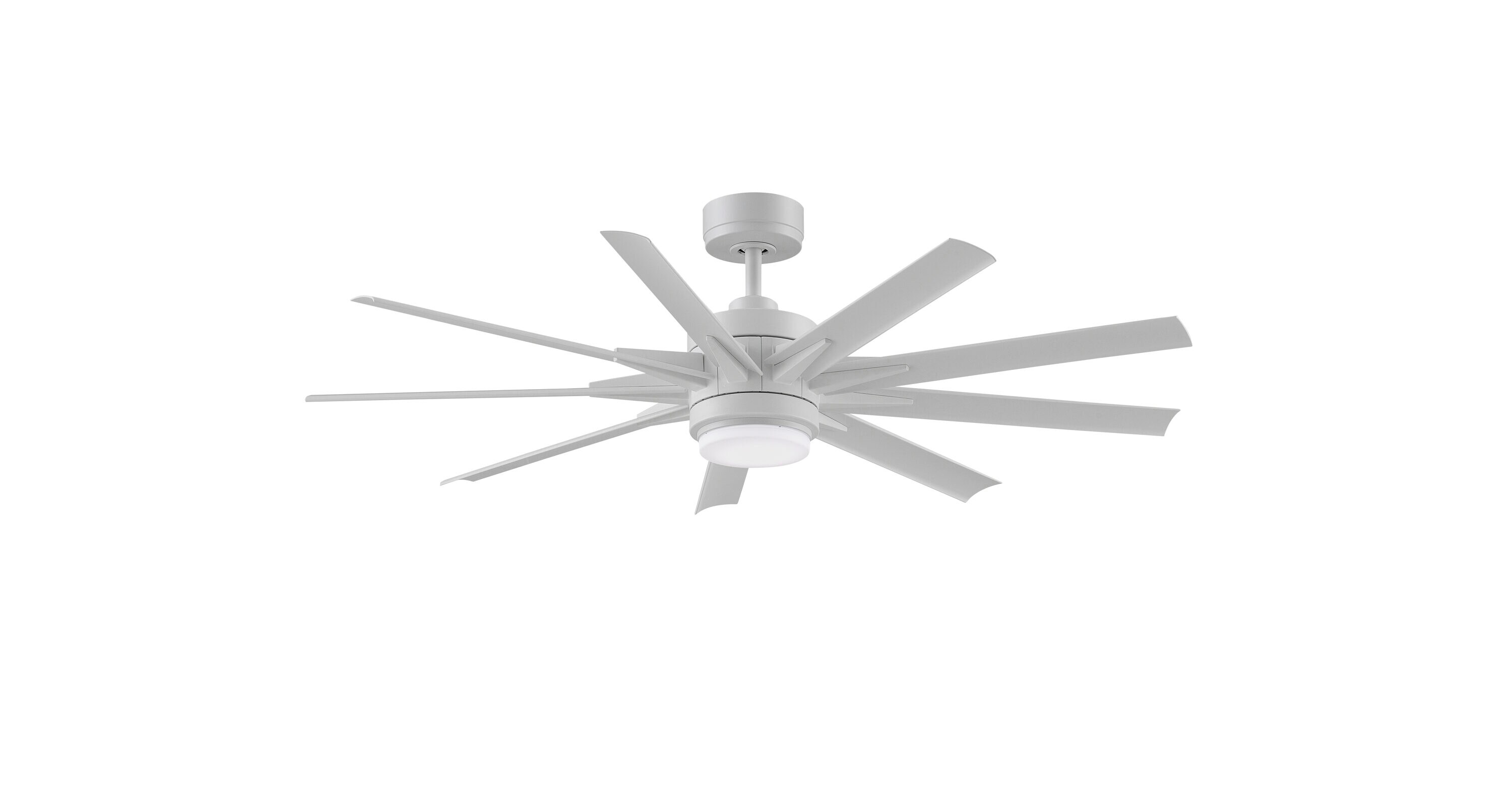 Odyn Custom 56-in Matte White Color-changing LED Indoor/Outdoor Smart Ceiling Fan with Light Remote (9-Blade) Walnut | - Fanimation FPD8152MWW-56MWW