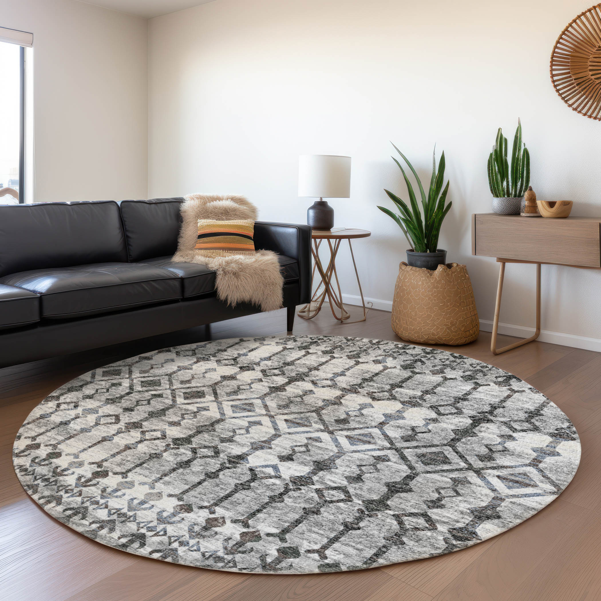 Addison Rugs AMF79AS8RO Mayfield AMF79AS 8 x 8 (ft) Loomed Polyester Ash Round Indoor Abstract Machine washable Area rug