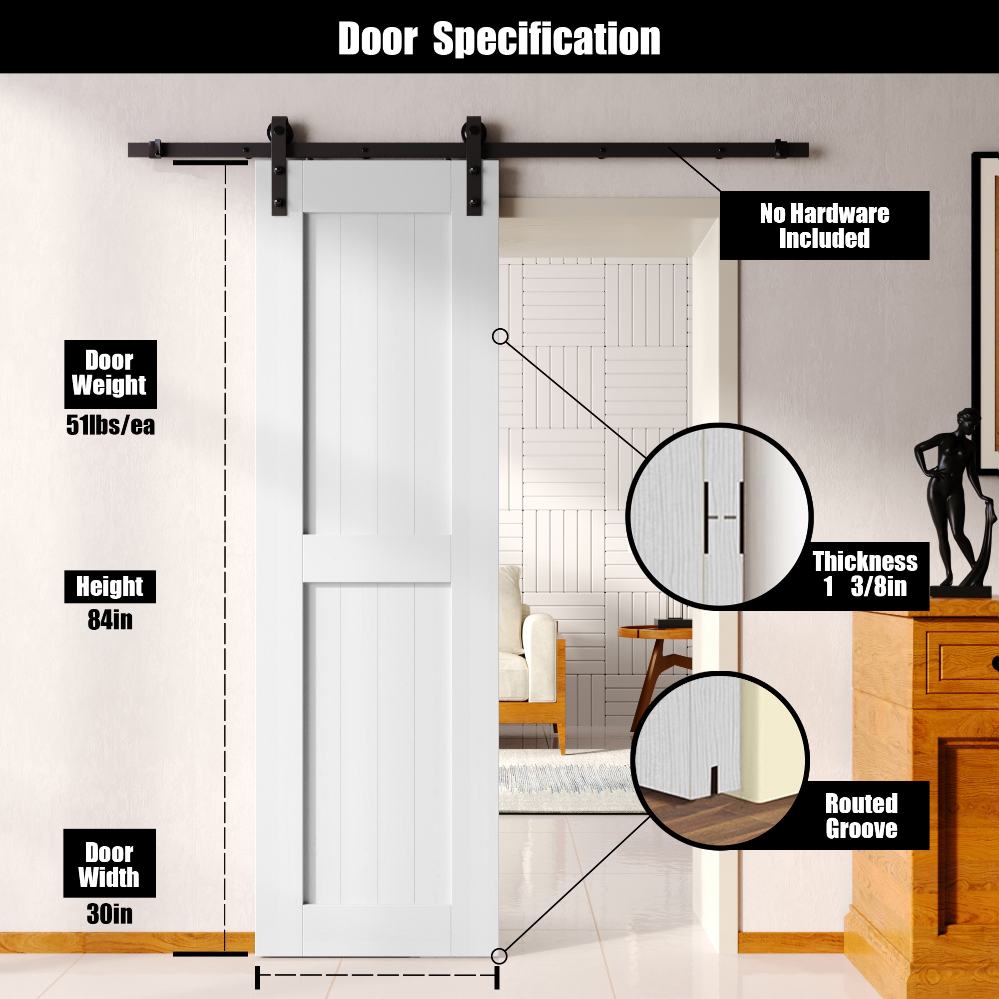 HOMACER 3084-H-WH Barn-Doors - View #2