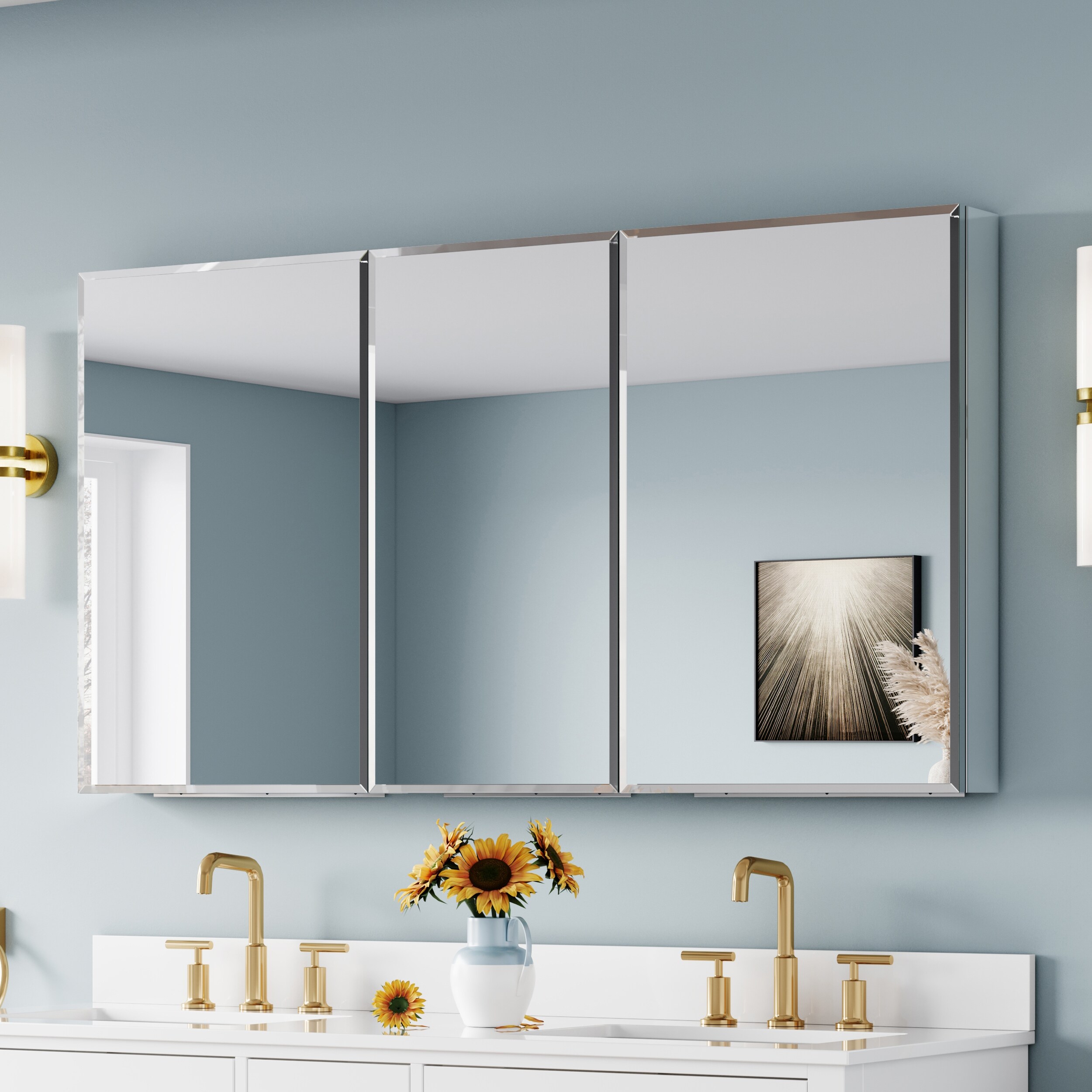 CALVON LBRO Medicine Cabinet 56-in x 30-in Surface/Recessed Mount Polished Chrome Mirrored Rectangle Soft Close Medicine Cabinet