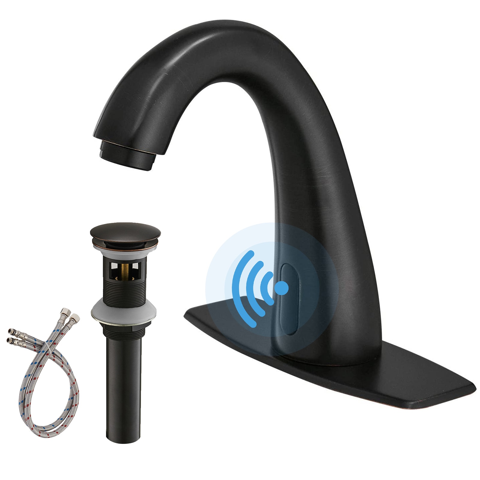 BWE A-918109-ORB-2 Oil Rubbed Bronze Single hole Touchless WaterSense Mid-arc Commercial/Residential Touchless Bathroom Sink Faucet with Drain with Deck Plate