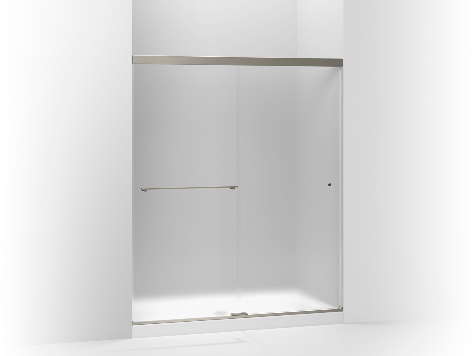 KOHLER K-707200-D3-BNK Revel Anodized Brushed Nickel 56-3/4-in to 58-3/4-in W x 70.0-Inches H Frameless Sliding Soft Close Shower door 1/4-in Thick Frosted Glass