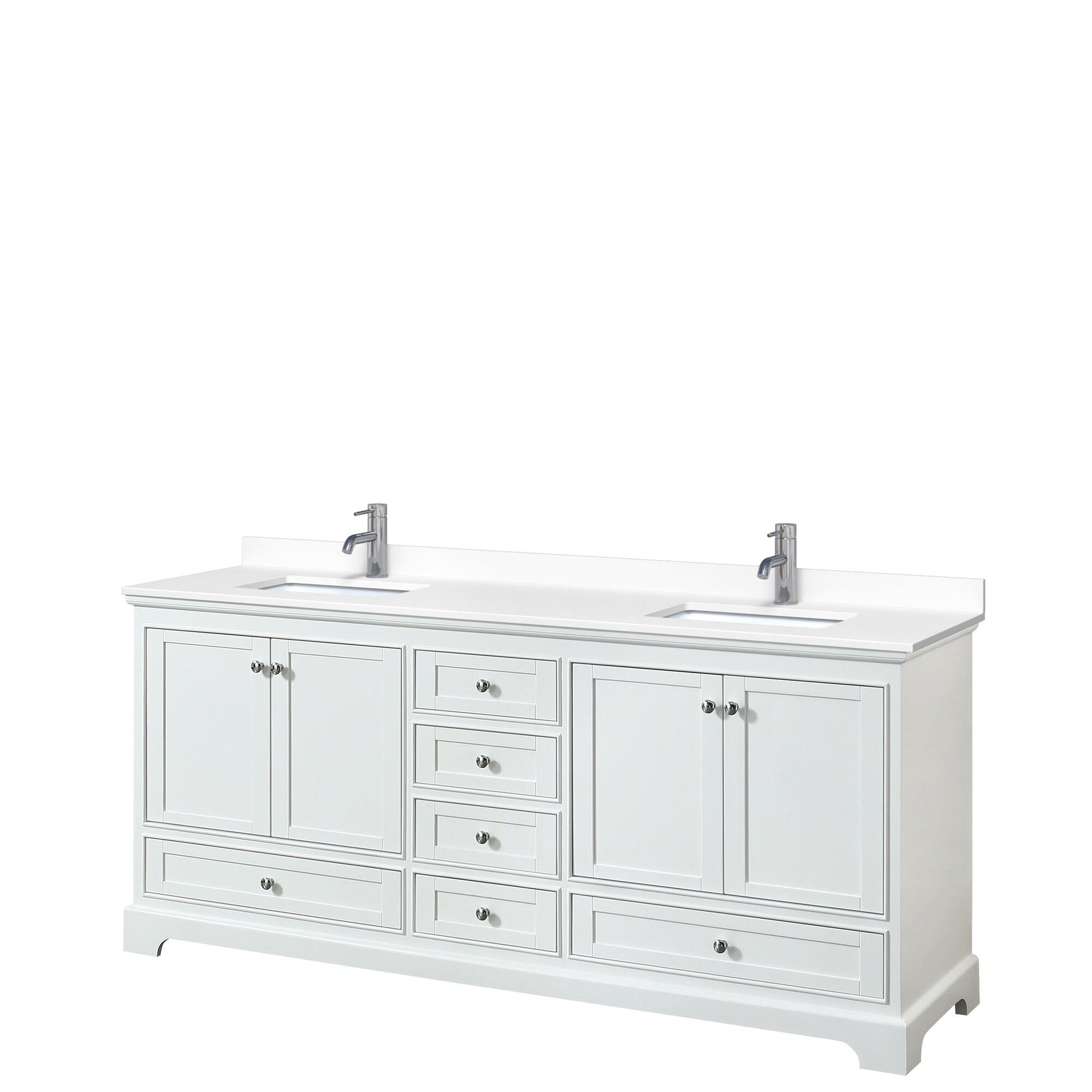 Wyndham Collection WCS202080DWHWCUNSMXX Deborah 80-in White with Polished Chrome Trim Undermount Double Sink Bathroom Vanity with White Cultured Marble Top