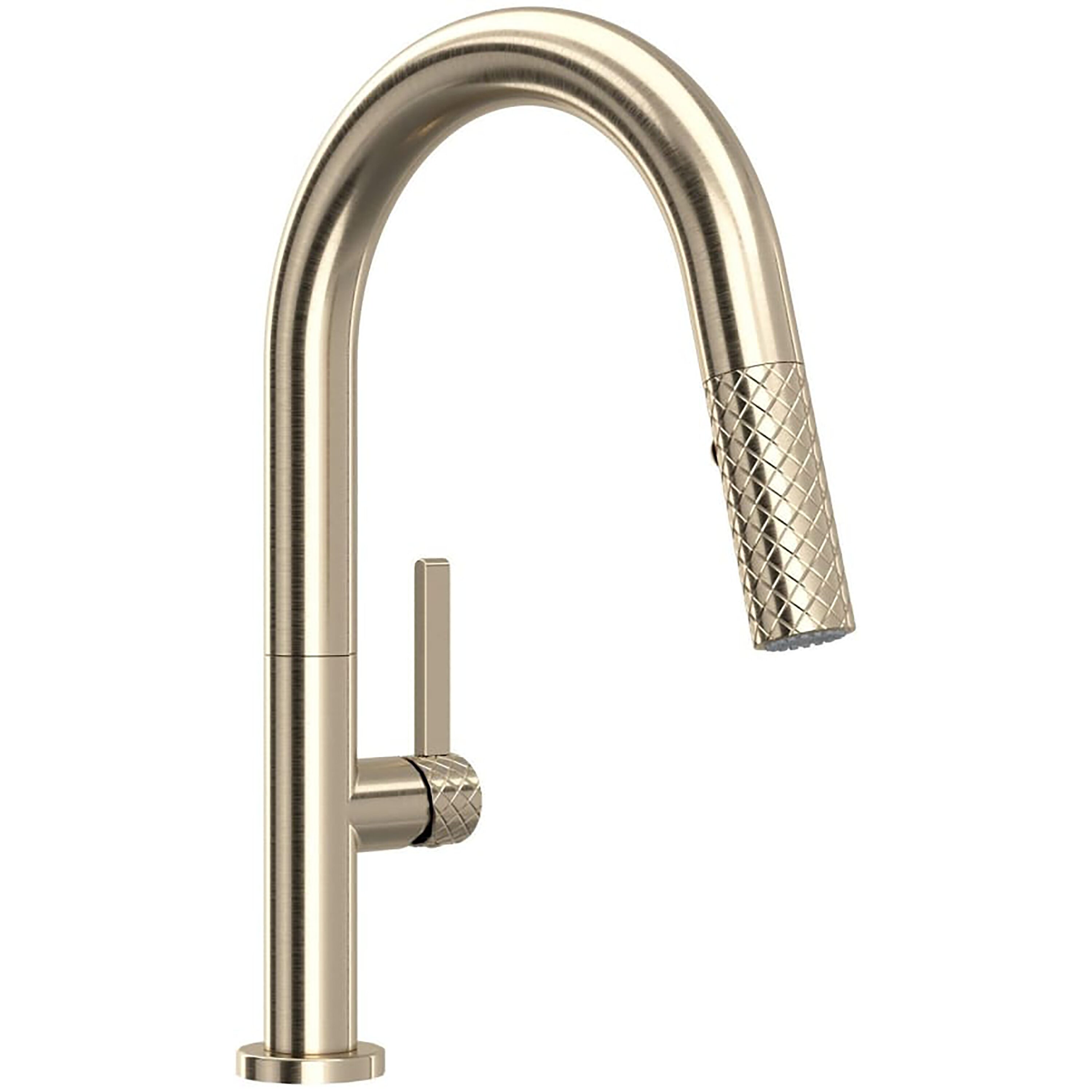 Rohl TE65D1LMSTN Satin Nickel Single Handle Deck-mount Kitchen Faucet with Sprayer