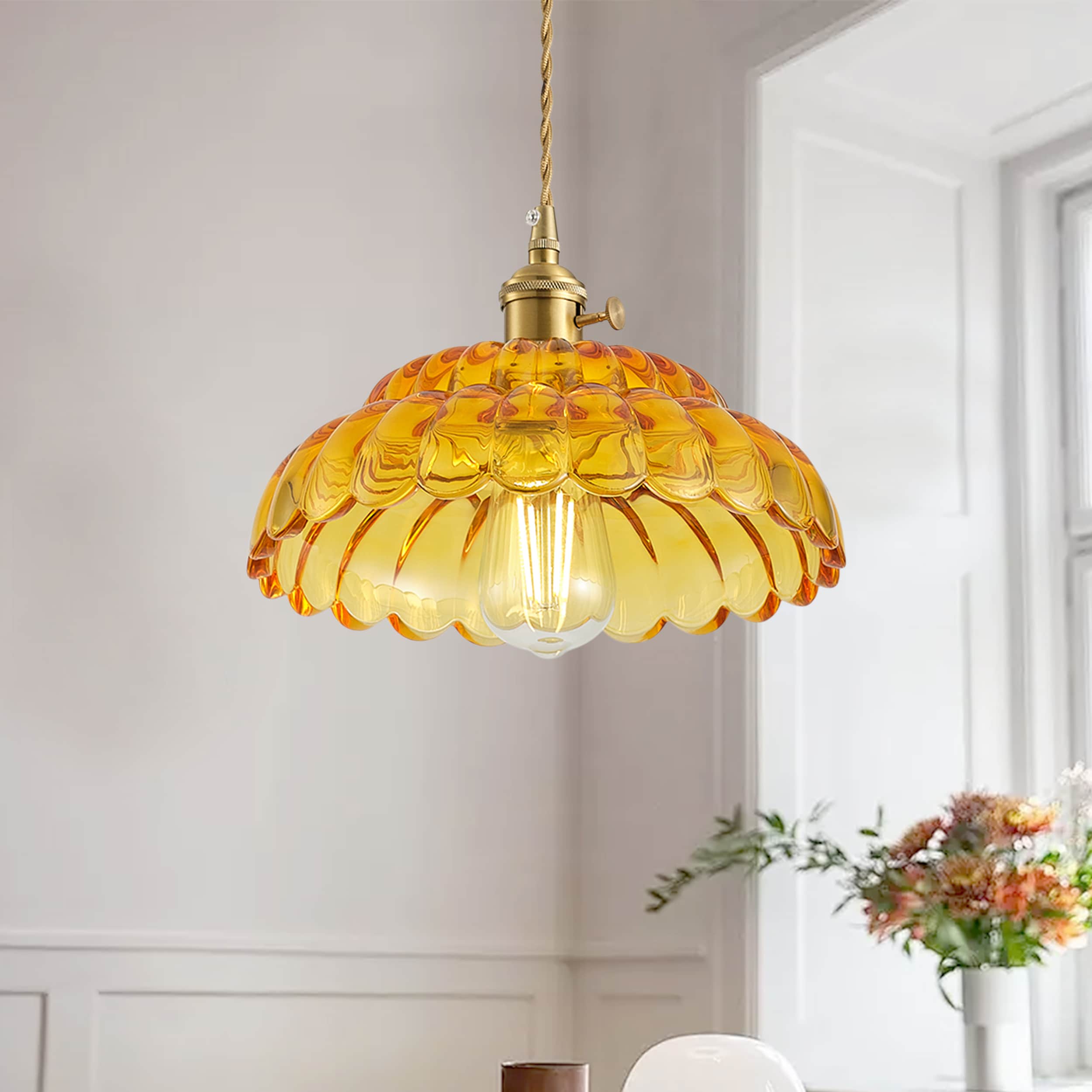 Aiwen 1 -Light Amber Farmhouse Tinted glass Bowl Small Hanging Pendant Light