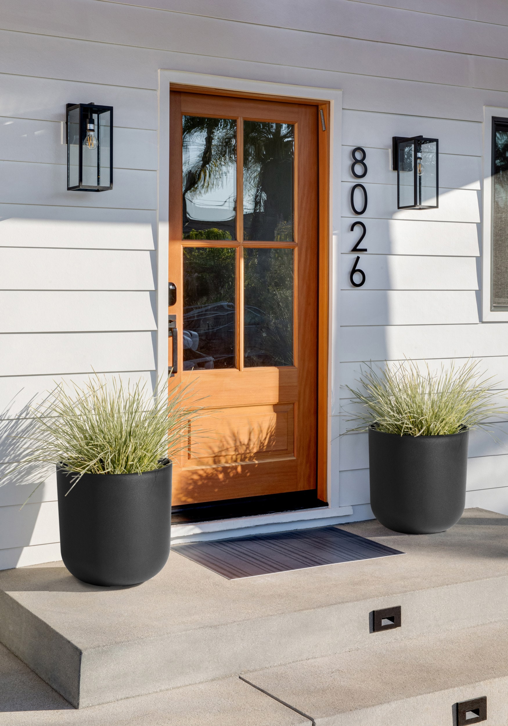 Kona Modern Black Plastic-Stone Composite Planter, 15" Set of 2