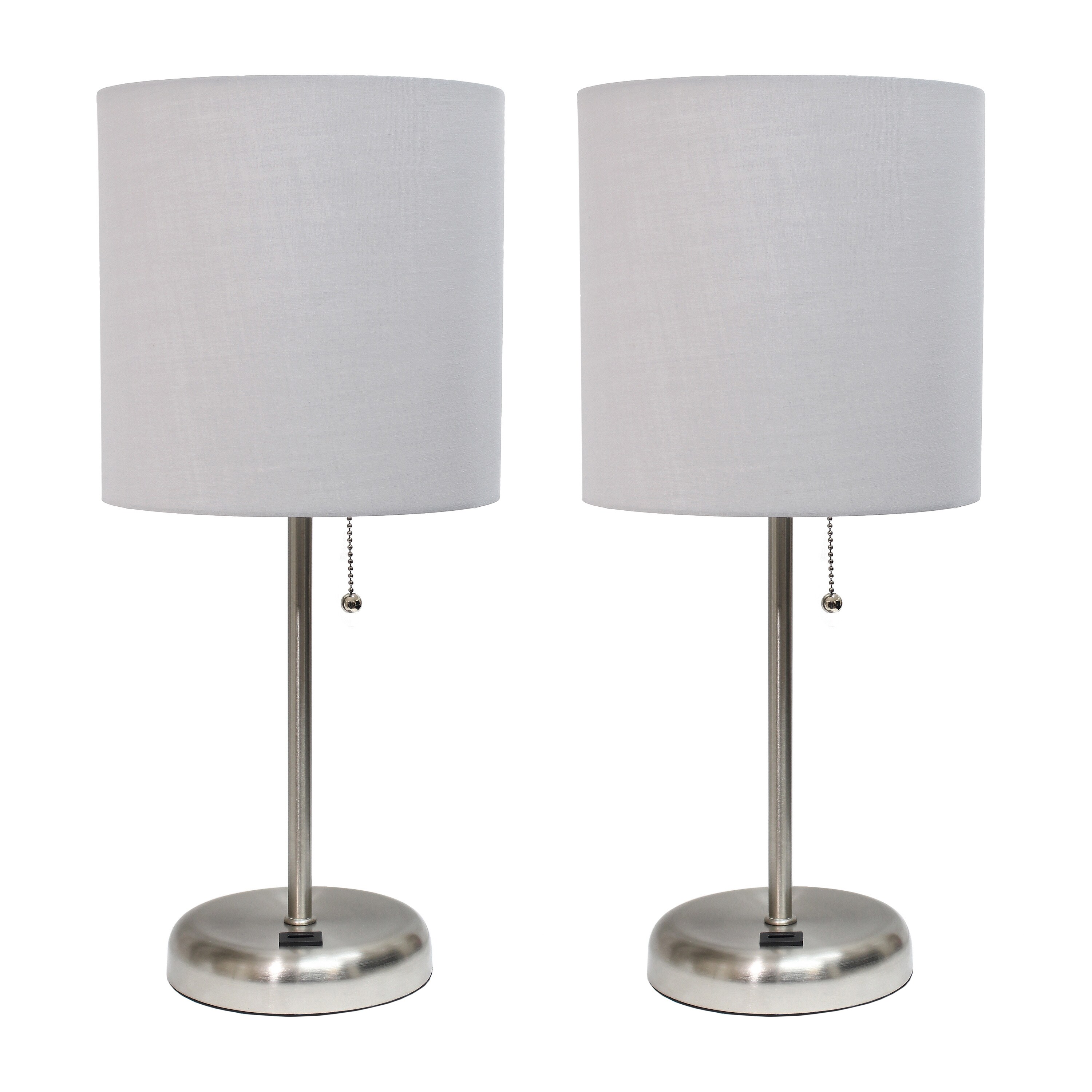 Creekwood Home CWT-2012-GY-2PK Oslo 19.5-in Brushed Steel/Gray Shade LED Pull-chain Table Lamp with Fabric Shade 2 -Set