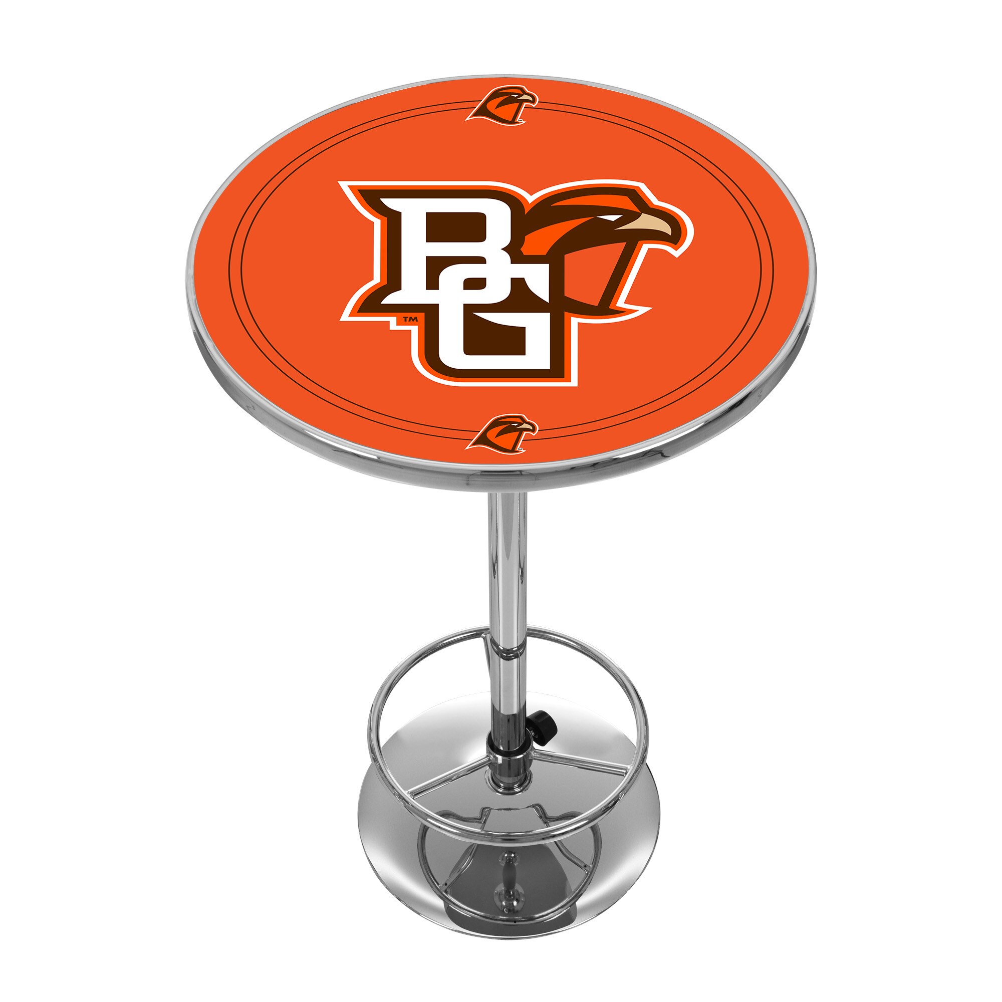 Trademark Gameroom LRG2000-BGSU Bowling Green Falcons Pub Tables Chrome Round Traditional Bar Table, Composite with Metal Base