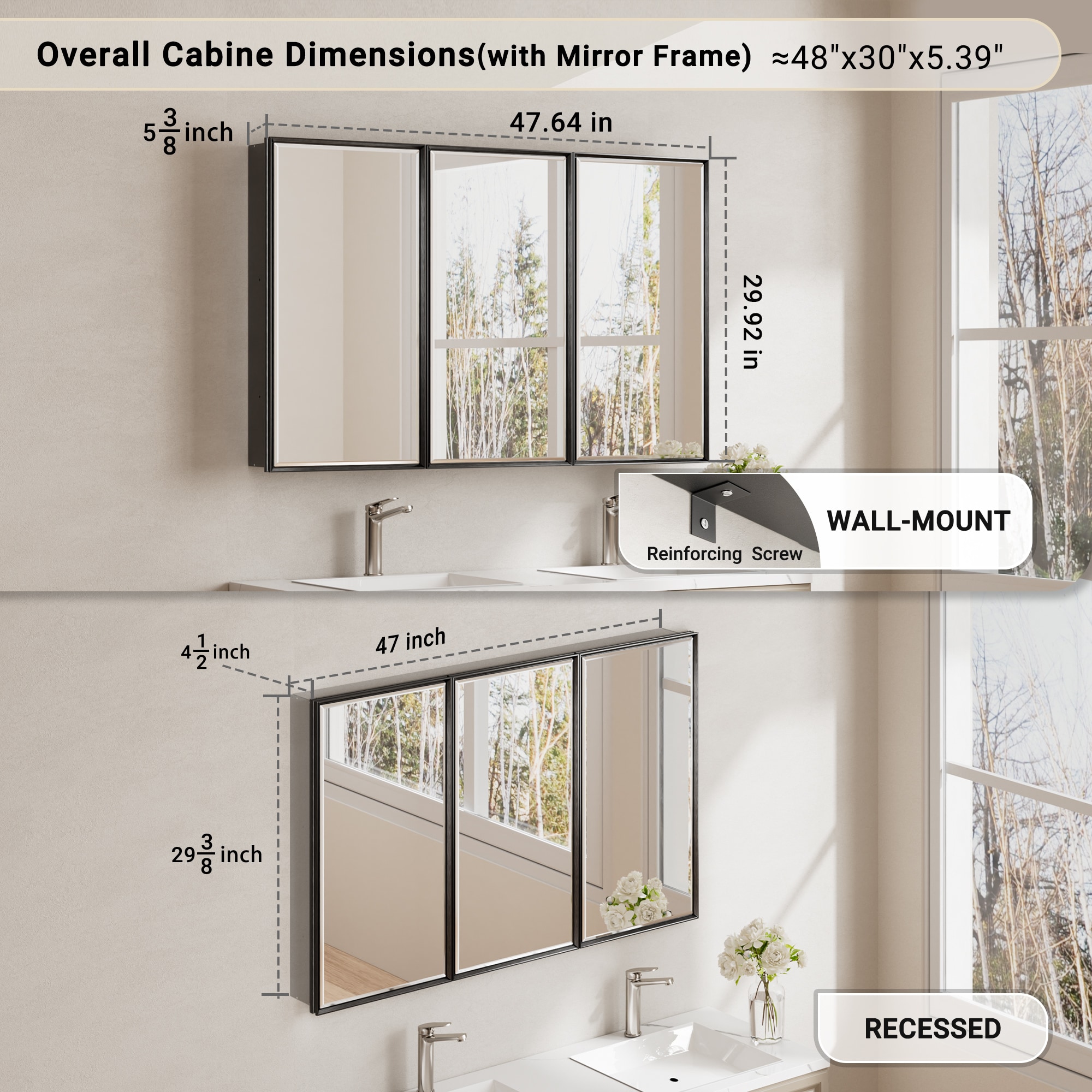 QueenFun MCBB4830BK Bathroom-Medicine-Cabinets - View #2