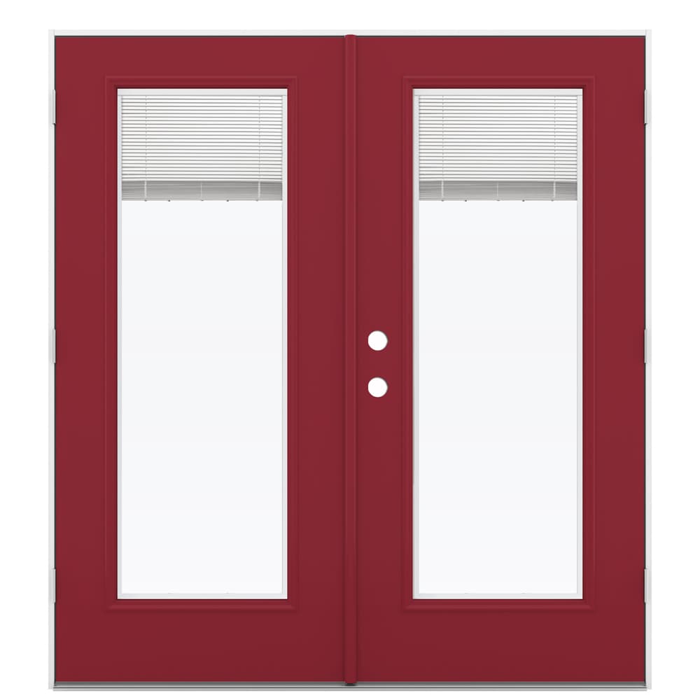 JELD-WEN LOWOLJW205900191 72-in x 80-in x 4-9/16-in Jamb Low-e Blinds Between The Glass Cranberry Steel French Left-Hand Outswing Double Patio Door