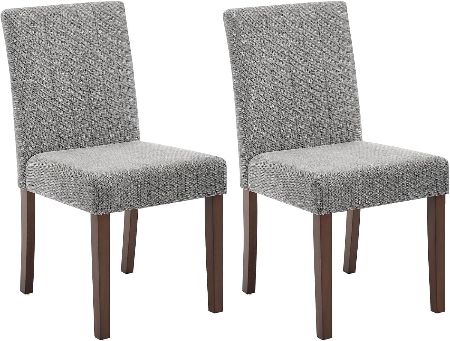 Qeetex QET-DC-WJ636 Parsons Button Tufted Dining Chairs Set of 2 - Upholstered Fabric Kitchen Chairs with Wood Legs and Padded Seats - Living Room Kitchen Furniture (Gray-Vertical Stripes)