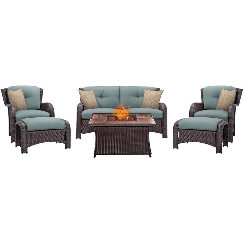 Hanover STRATH6PCFP-BLU-WG Strathmere 6-Piece Patio Sofa Conversation Set with Blue Cushions