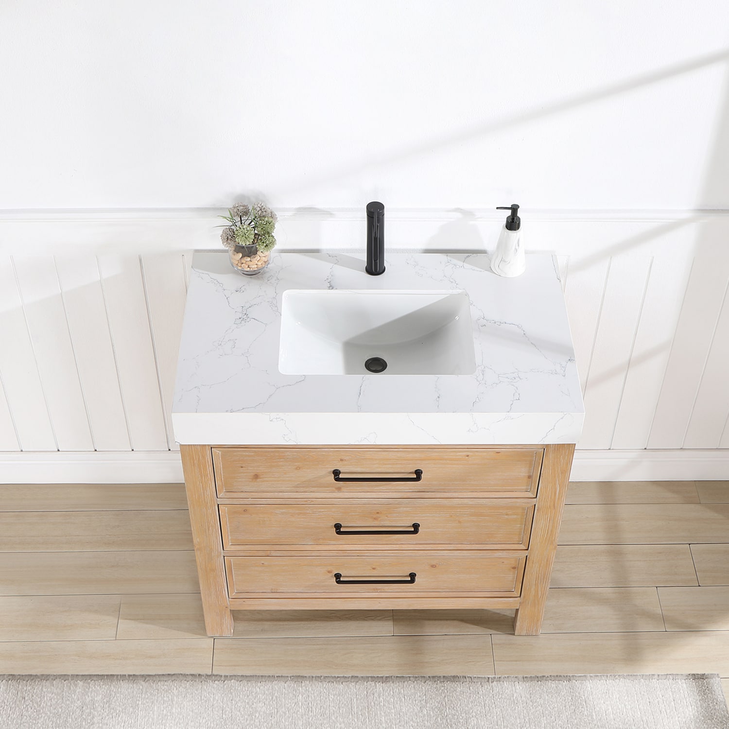 Leon 36" Fir Wood Brown Bathroom Vanity with White Composite Top