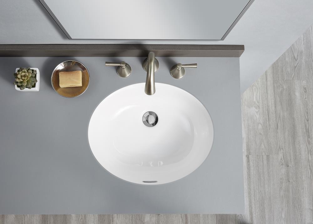 Allen Roth White Undermount Oval Bathroom Sink With Overflow Drain 19 In X 16 The Sinks Department At Com - 19 Inch Oval Undermount Bathroom Sink