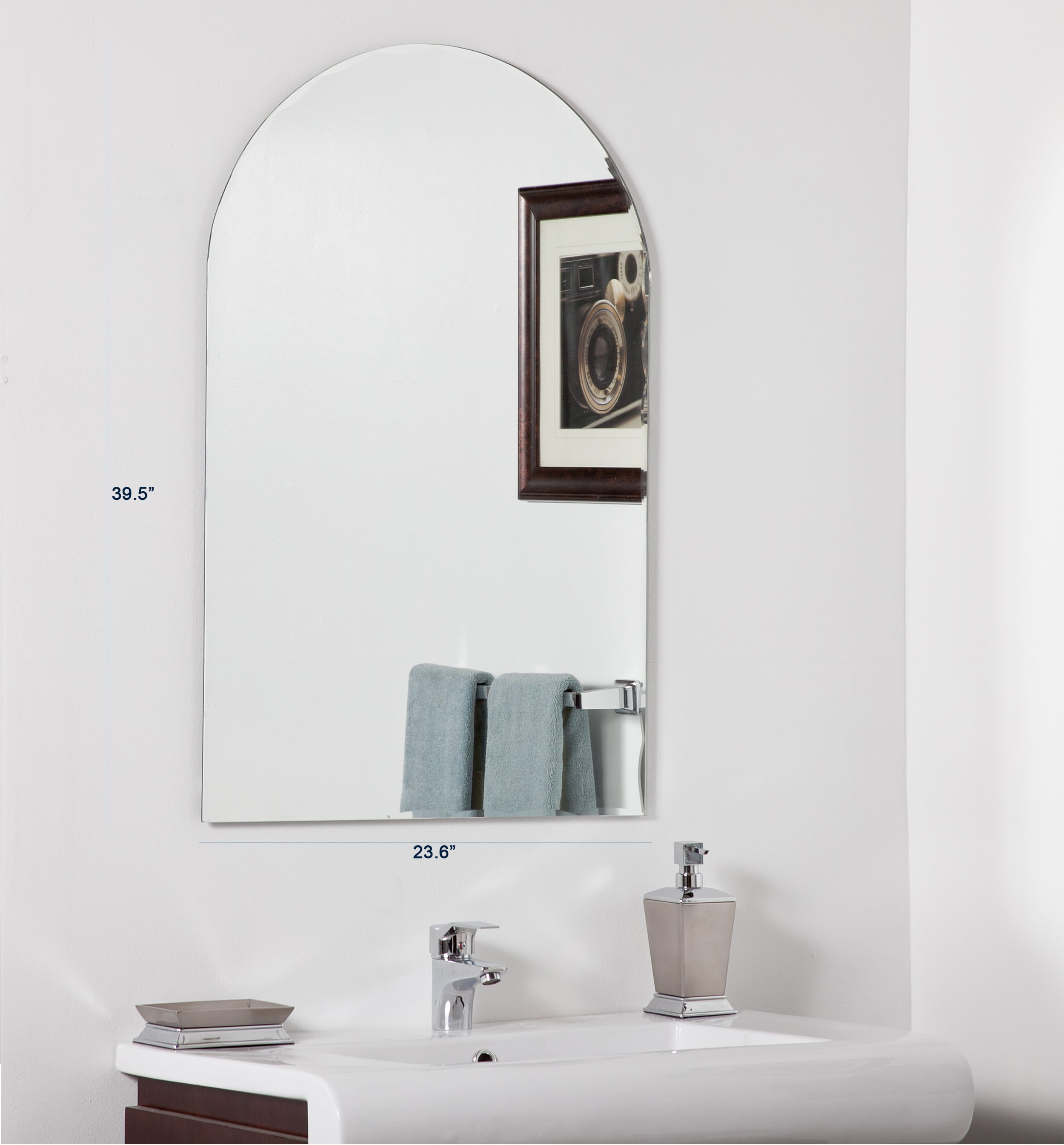 Elegant Frameless Rectangular Vanity Mirror with Arched Top
