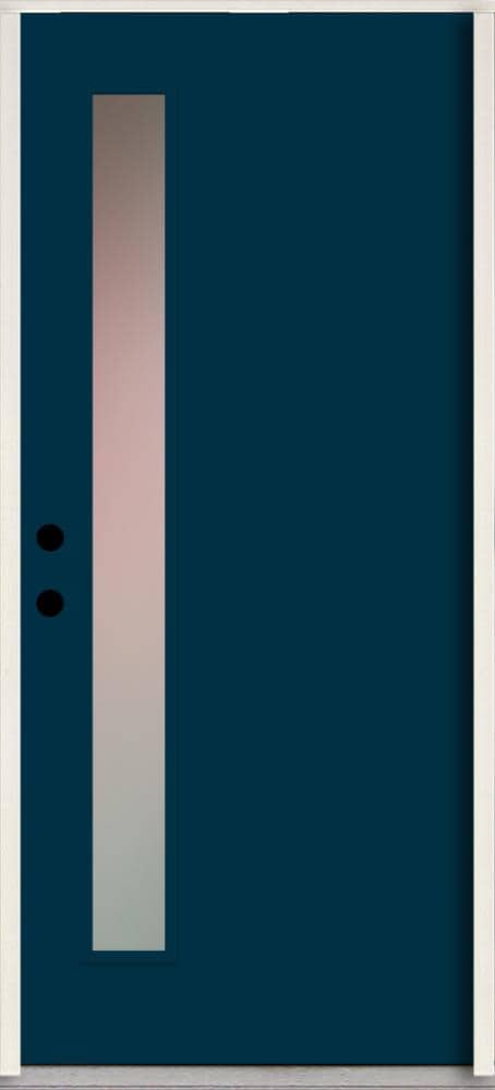 RELIABILT LO1065387 Spotlights 32-in x 80-in x 4-5/8-in Fiberglass 1/4 lite Right-hand inswing Eclipse paint Painted Prehung Front Door Insulating core
