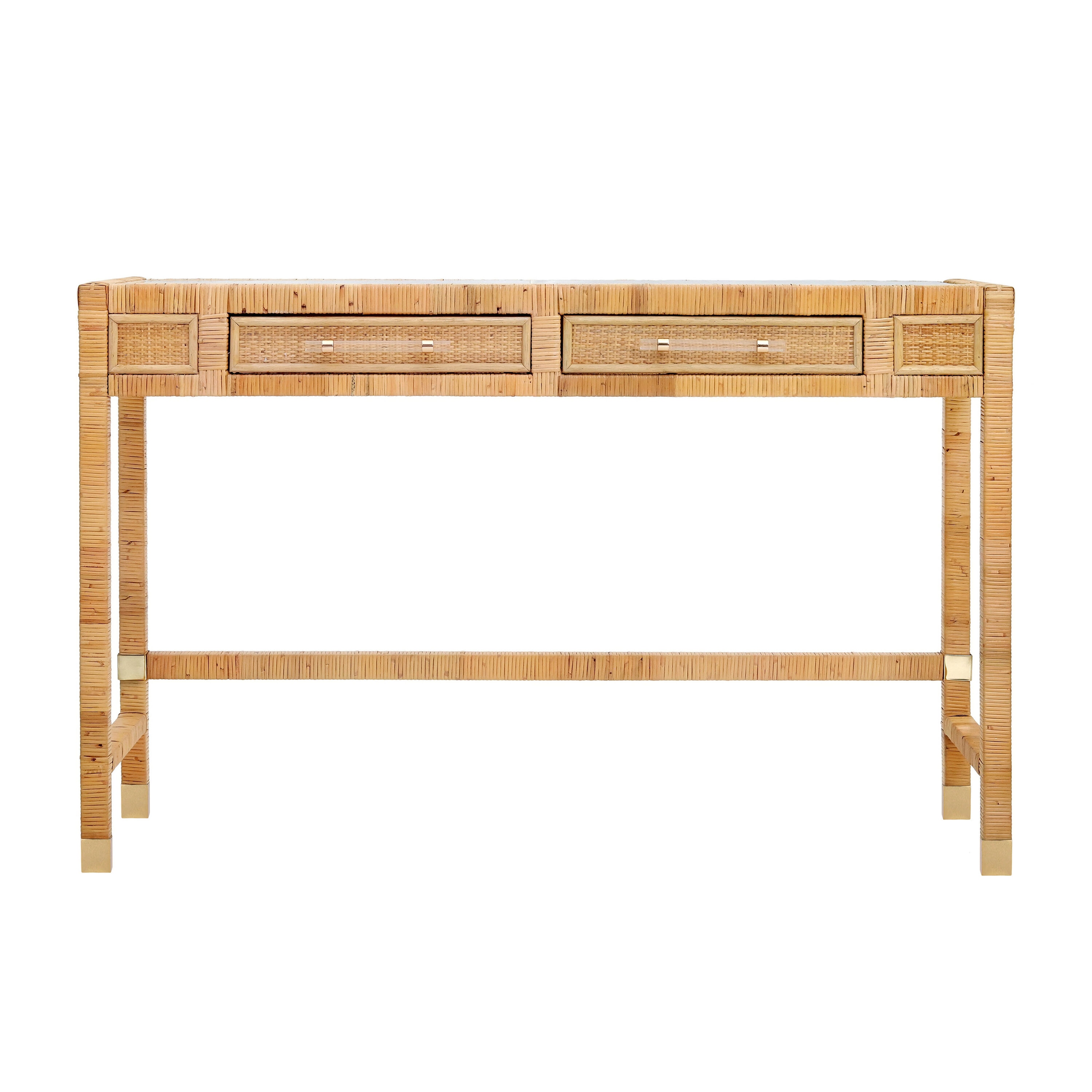 Amara Natural Rattan and Glass Home Office Desk with Drawers