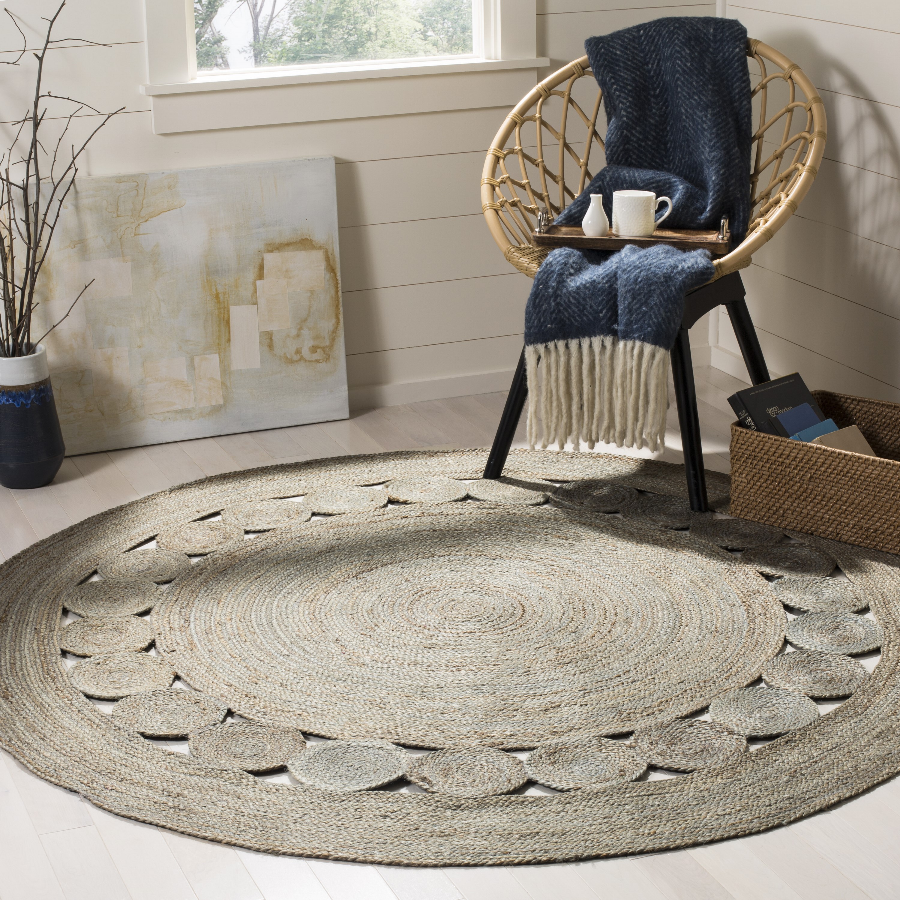 Safavieh NF364C-5R Natural Fiber Skitter 5 x 5 (ft) Jute Gray Round Indoor Abstract Farmhouse/Cottage Area rug