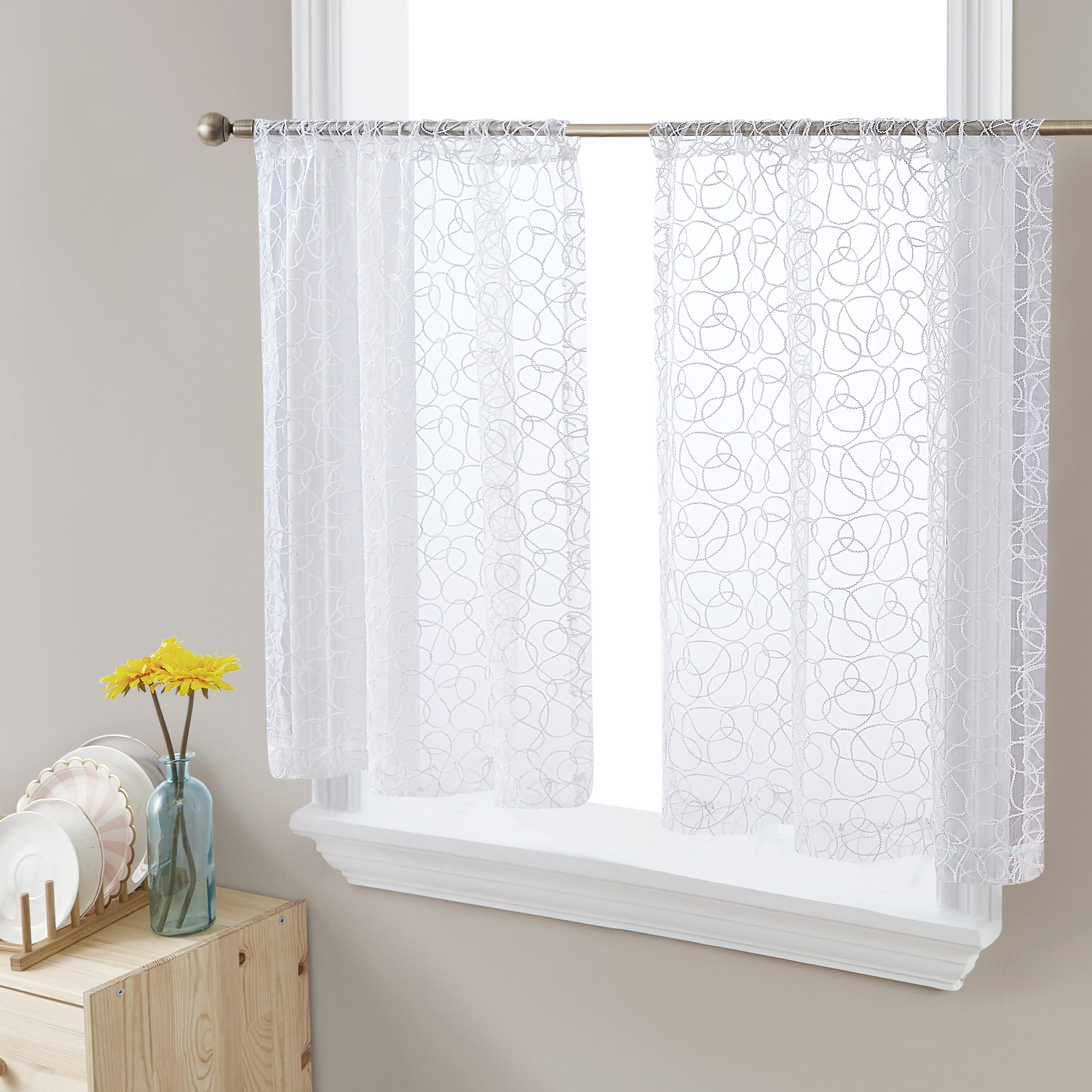 HLC.me ADRY-24-OFFWHT 24-Inches Off White Polyester Rod pocket Sheer Tier curtain