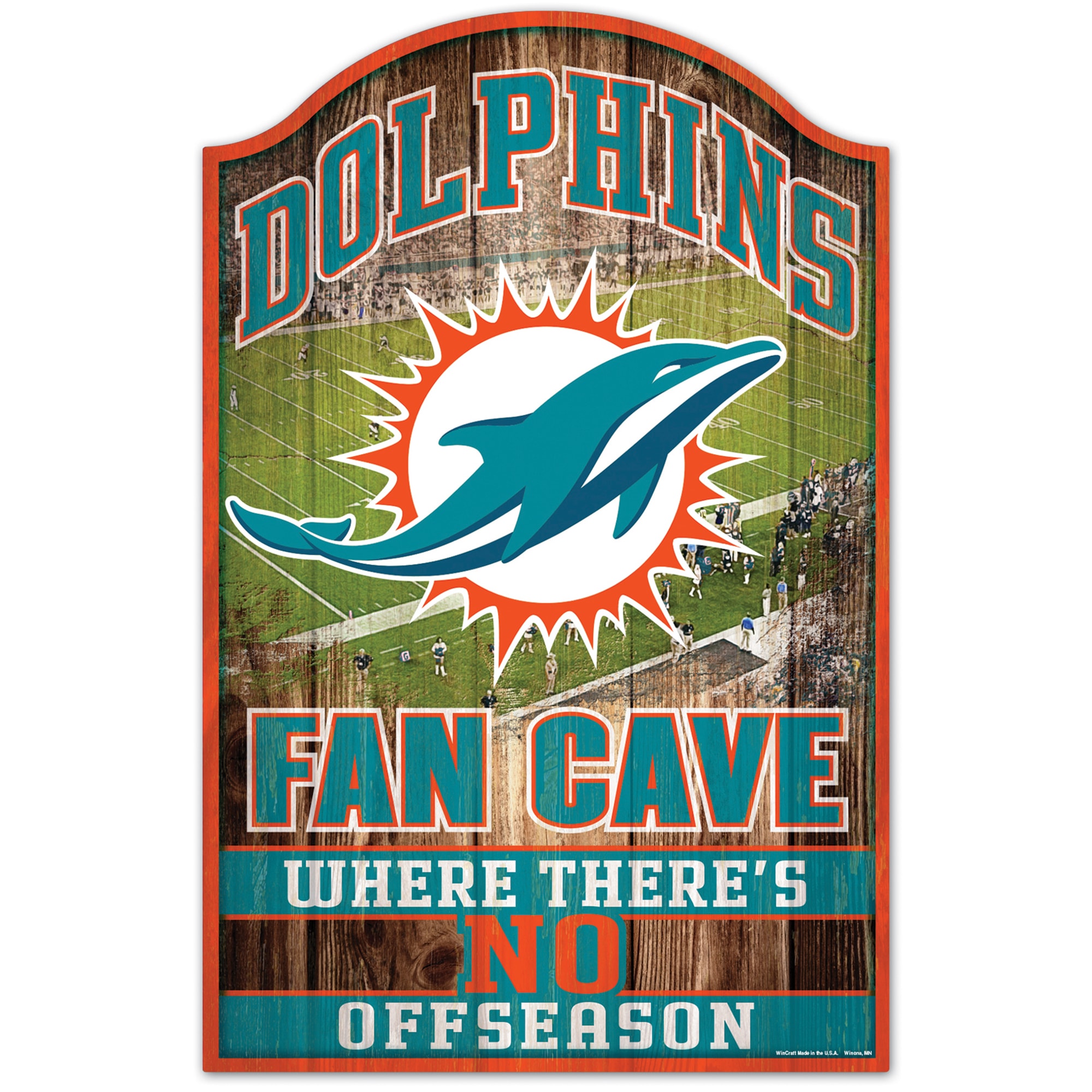WinCraft Sports Miami Dolphins NFL FAN CAVE SIGN 17-in x 11-in Wood Residential Sign