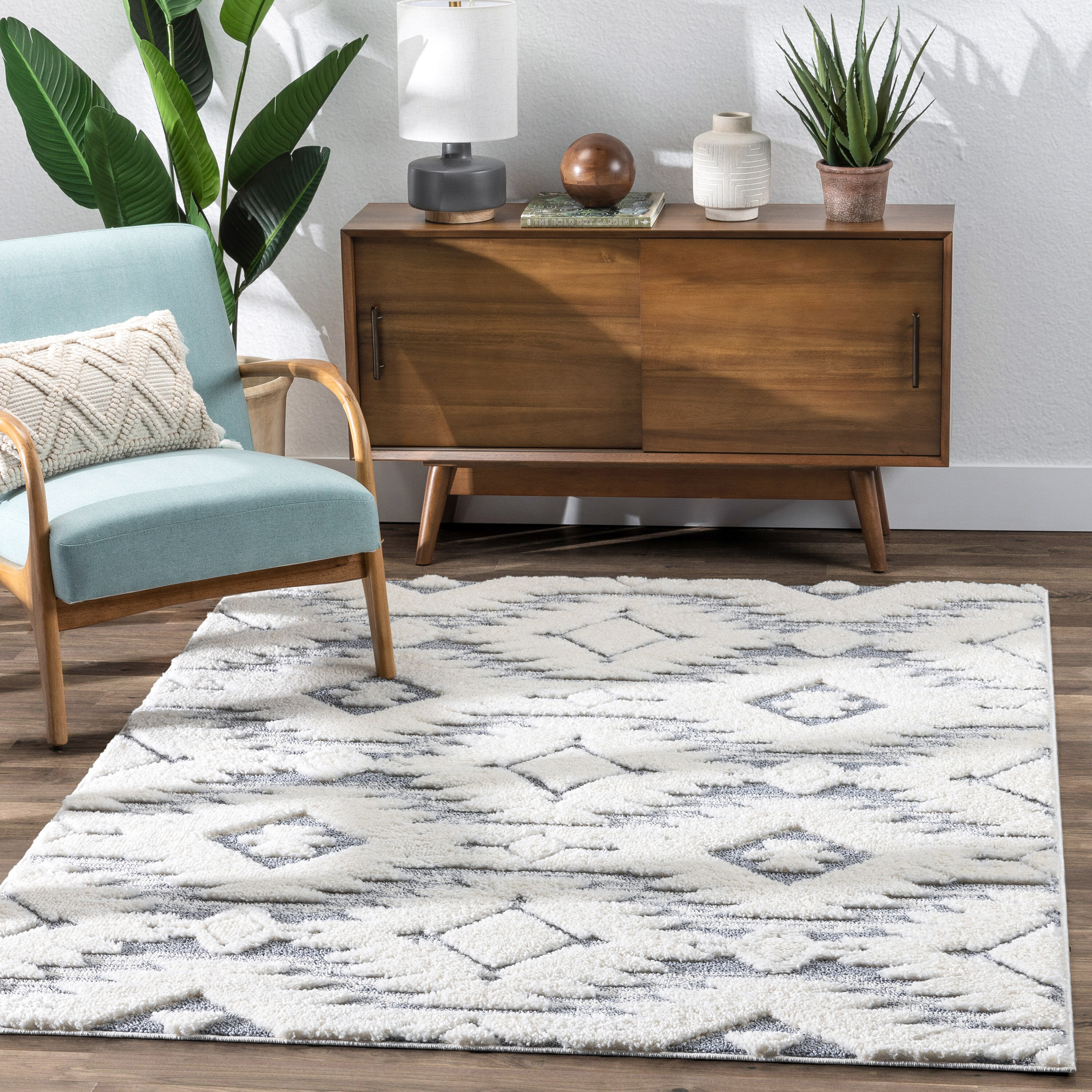 Well Woven DEL-17-5 5 x 7 (ft) Loomed Polypropylene Grey Rectangular Indoor Tribal Moroccan Area rug