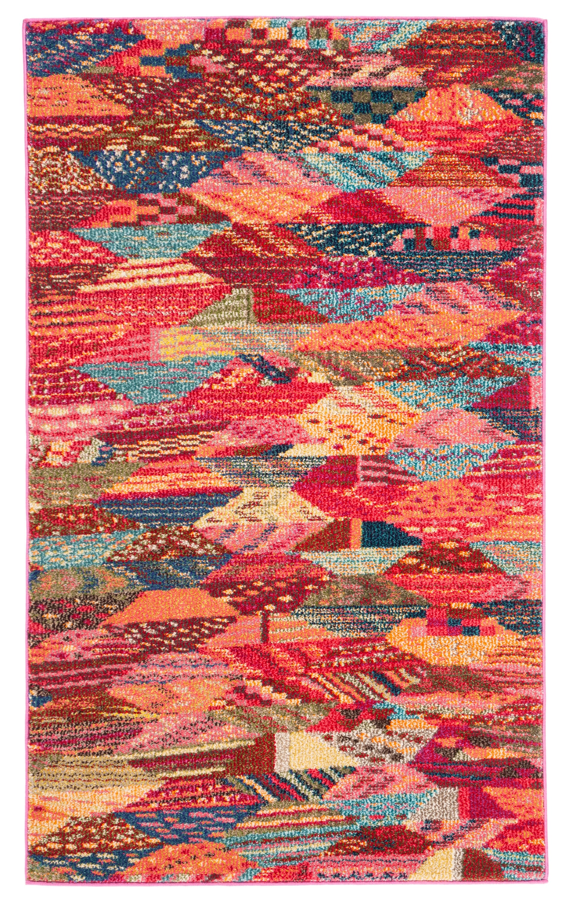 Multicolor Geometric Patchwork Synthetic 3' x 5' Area Rug