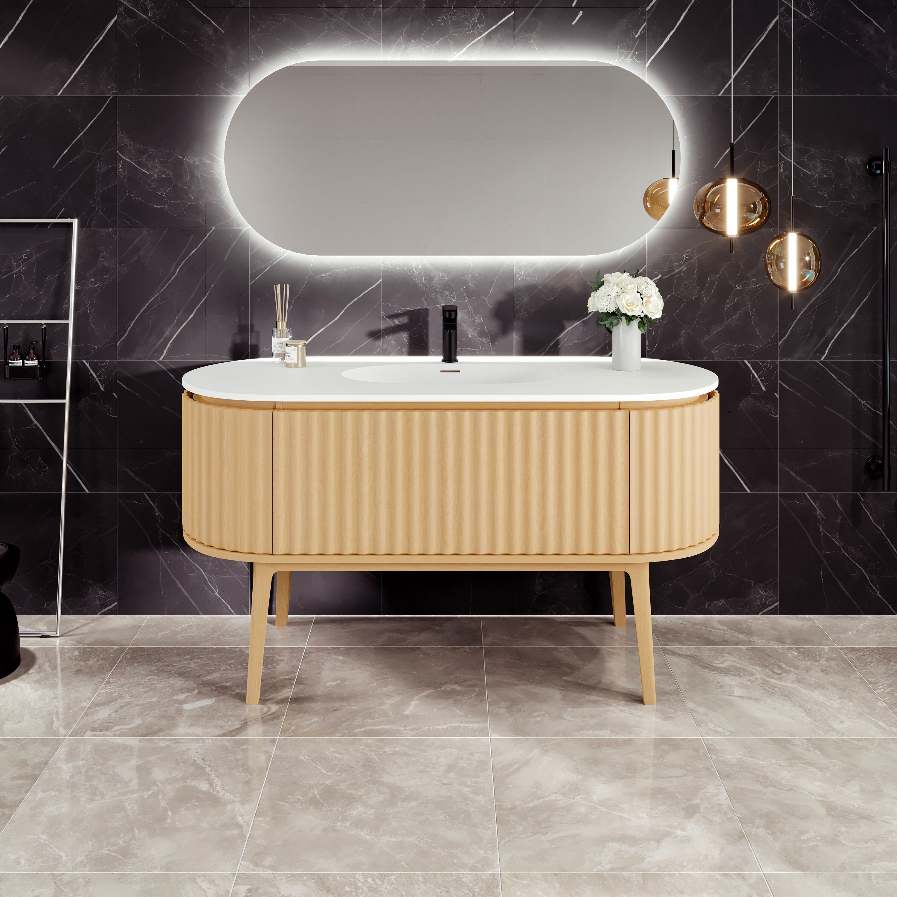 Eviva EVVN202-55OAK-FS Haven 55-in Natural Oak Single Sink Bathroom Vanity with White Solid Surface Top