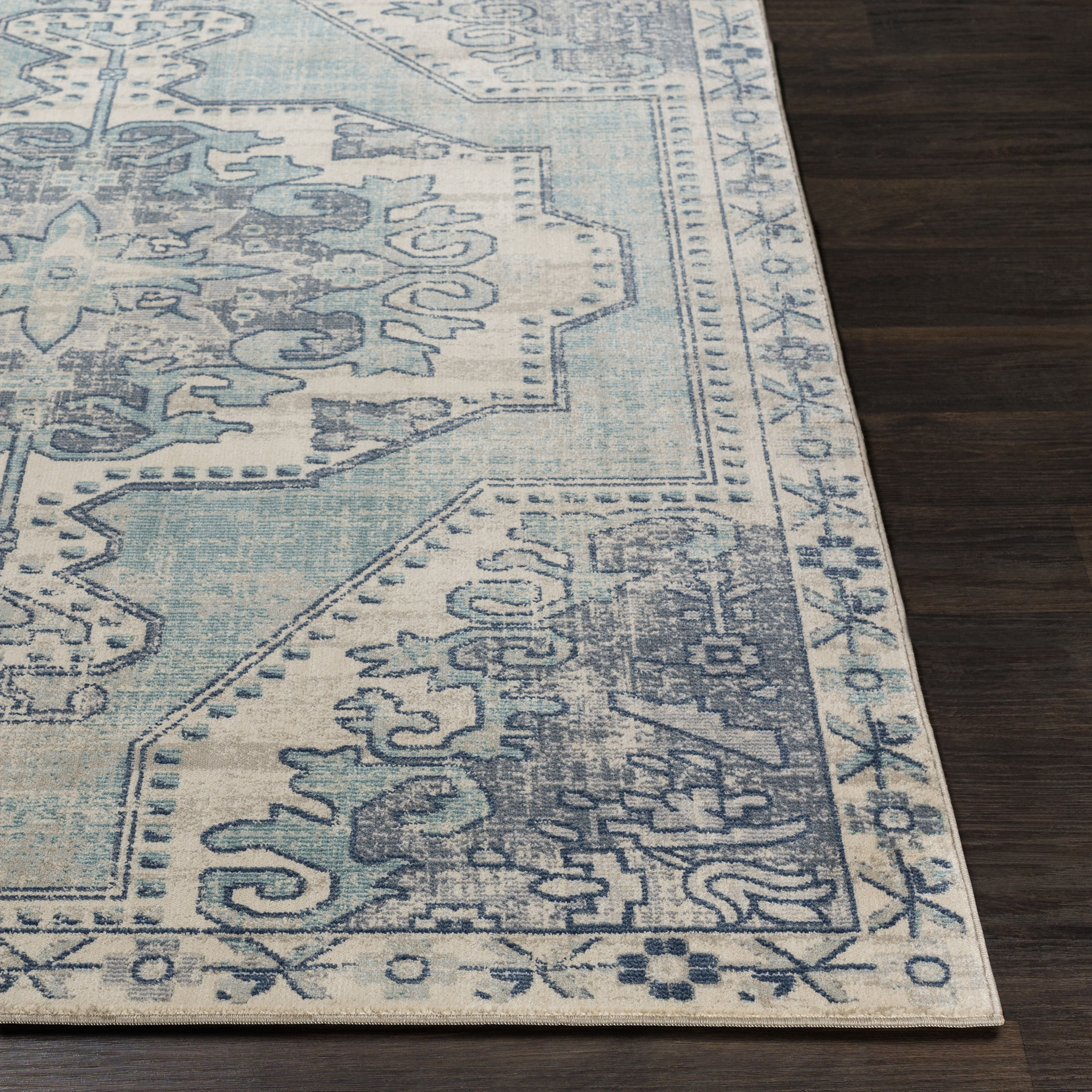 Rectangular Gray Stain-Resistant Synthetic Area Rug