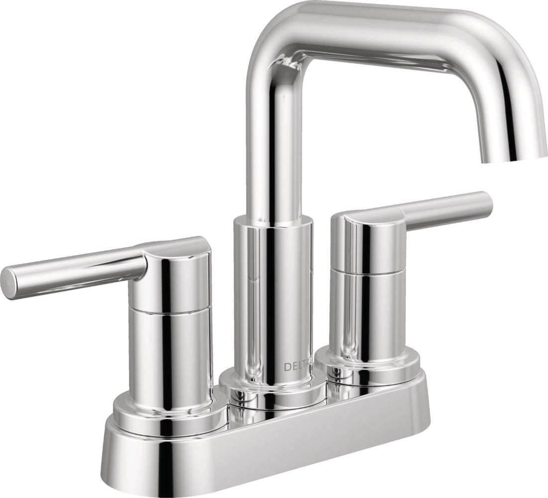 Delta 25849LF Nicoli Chrome 4-in centerset 2-handle WaterSense Mid-arc Residential Handle Bathroom Sink Faucet with Drain