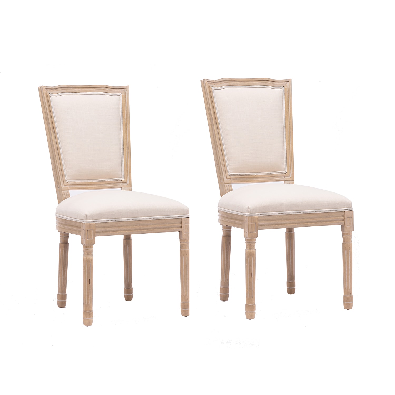 SINOFURN SYA010171GY Set of 2 Casual Linen Upholstered Dining Side Chair (Wood Frame)