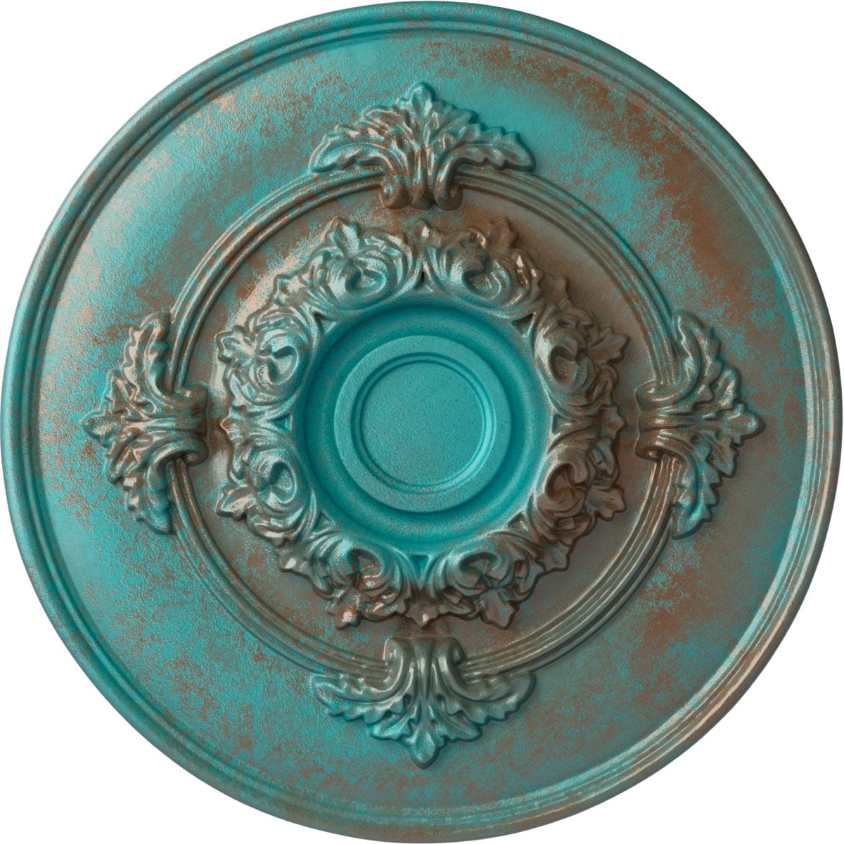 Ekena Millwork CM13MOCGS Monique 13.75-in W x 13.75-in L Painted Copper Green Patina Polyurethane Whole Ceiling Medallion