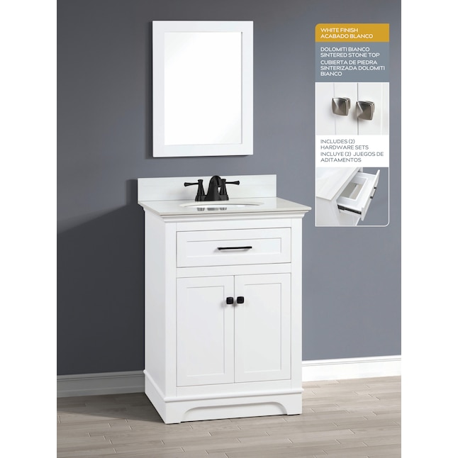 Style Selections Linden 24 In White Undermount Single Sink Bathroom Vanity With Dolomiti Bianco Sintered Stone Top Mirror Included The Vanities Tops Department At Com - How To Install A 24 Inch Bathroom Vanity