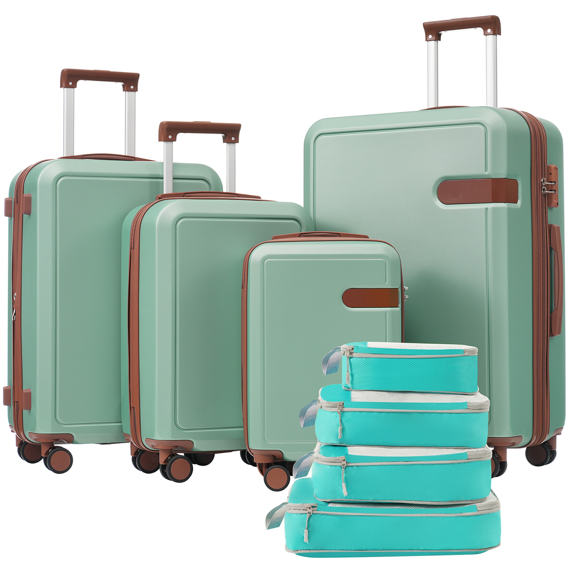 ModernLuxe N732P197378F 4 Piece Luggage Set with Compression Packing Cubes for Suitcase Expanable Spinner Wheels Lightweight Suitcase with TSA Lock 16 IN+20IN+24IN+28IN