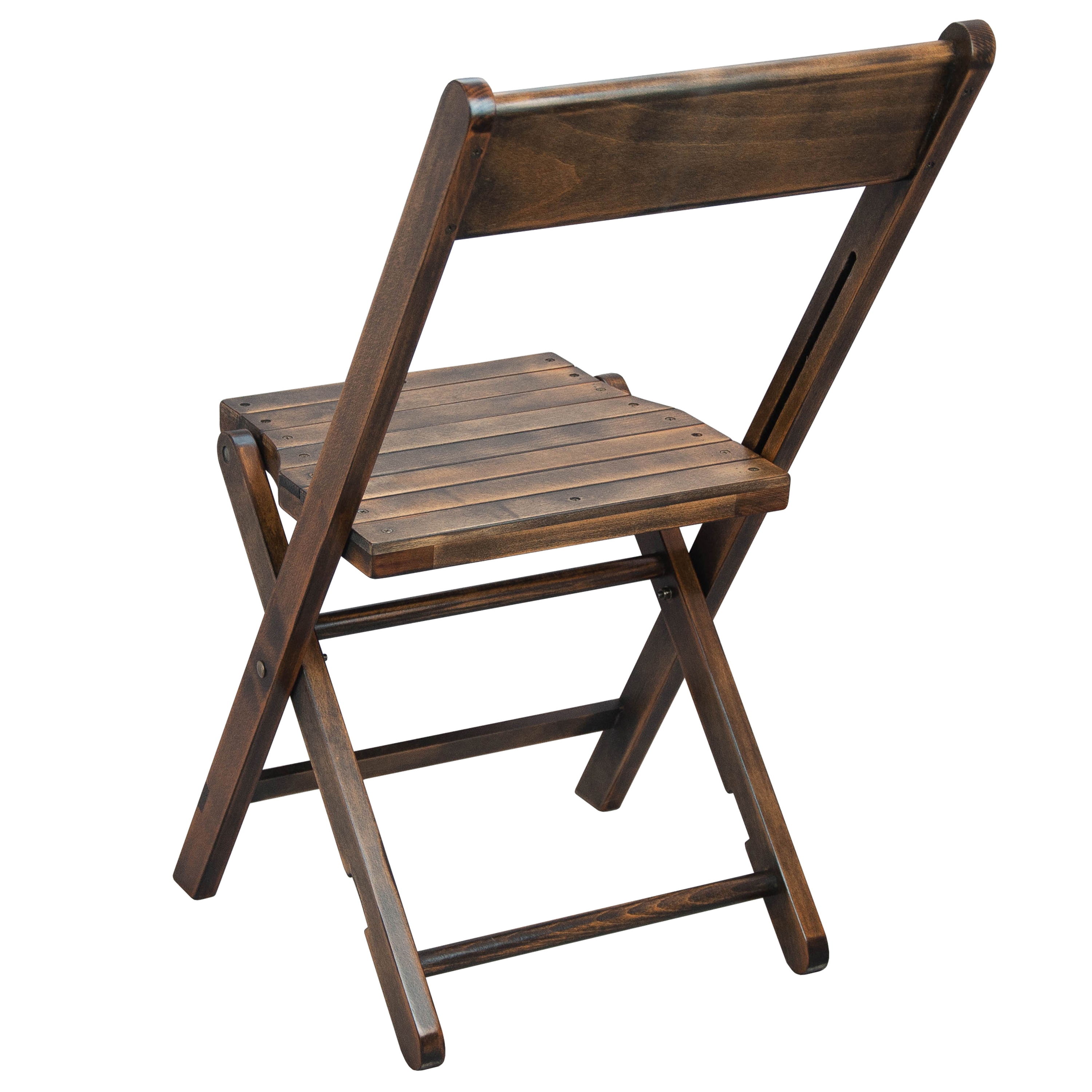 Antique Black Slatted Wood Folding Event Chair, Set of 4