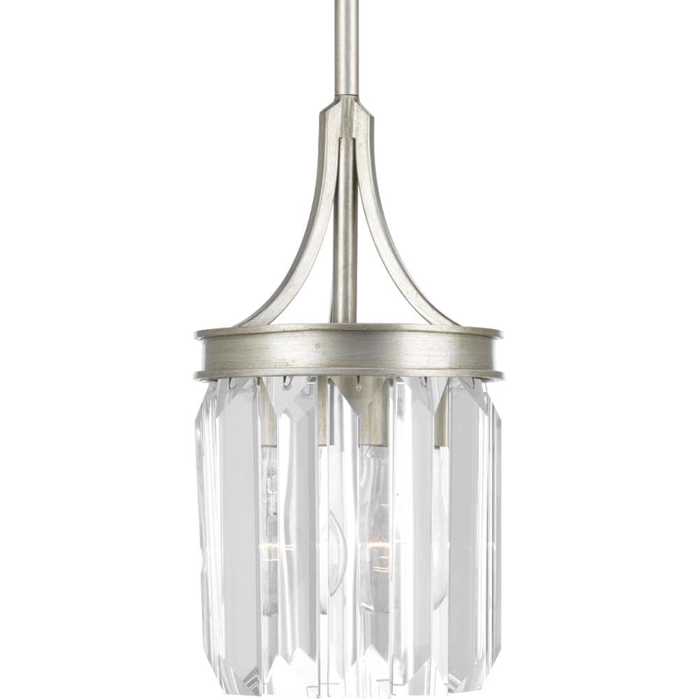 Progress Lighting P5320-134 Glimmer Silver Ridge Traditional Clear glass Cylinder Mini Hanging Pendant light
