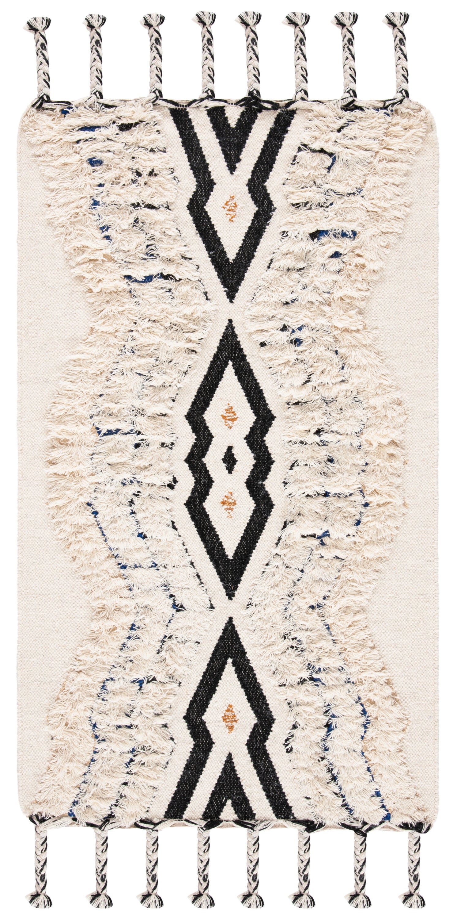 Ivory and Black Hand-Knotted Wool Area Rug, 3' x 5'