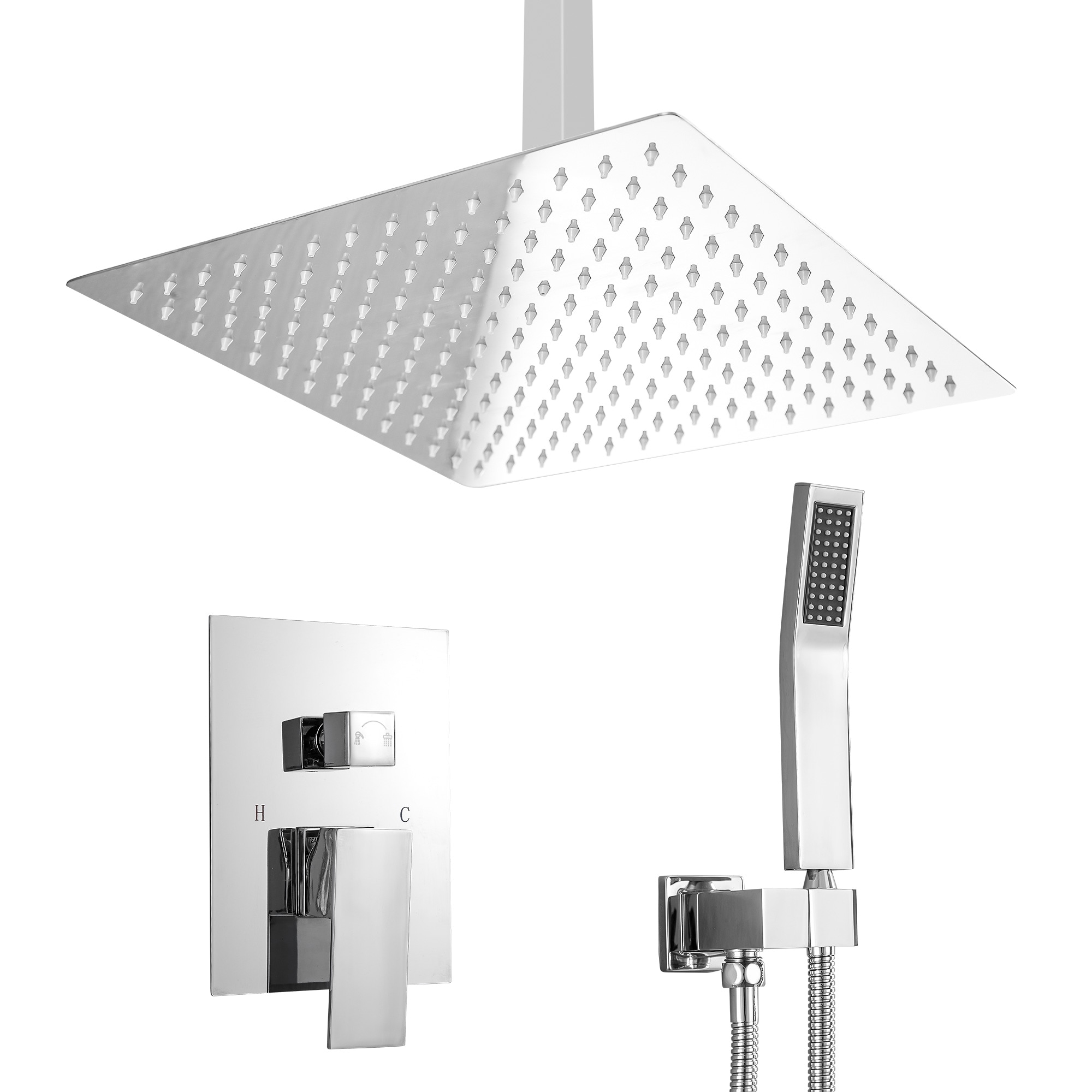 KICHAE Chome 16-in Dual Head Built-In Shower Faucet System with 2-way Diverter ( Pressure-balanced Valve Included )