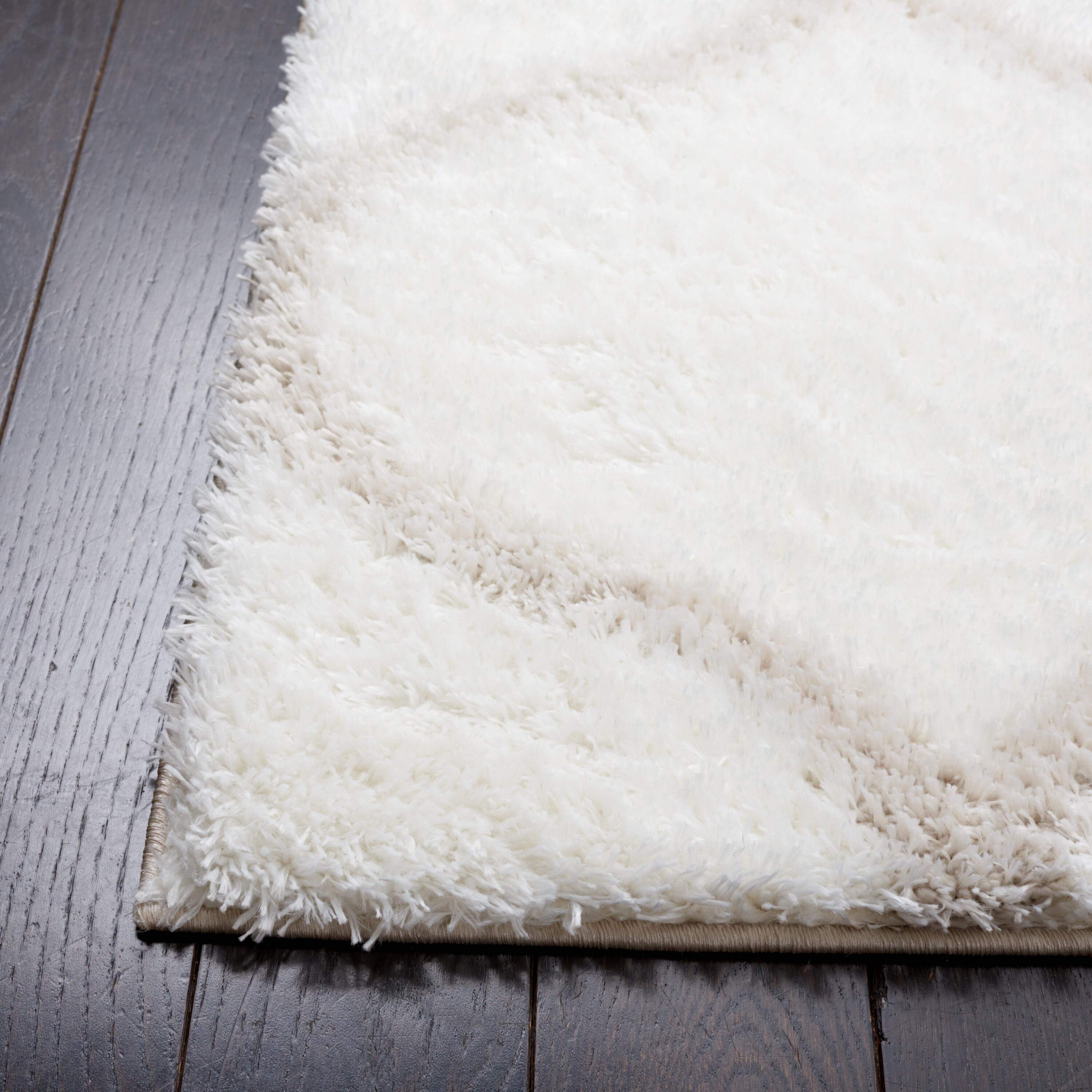 Hand-Knotted White and Silver Geometric Shag Rug, 6'7" x 8'7"