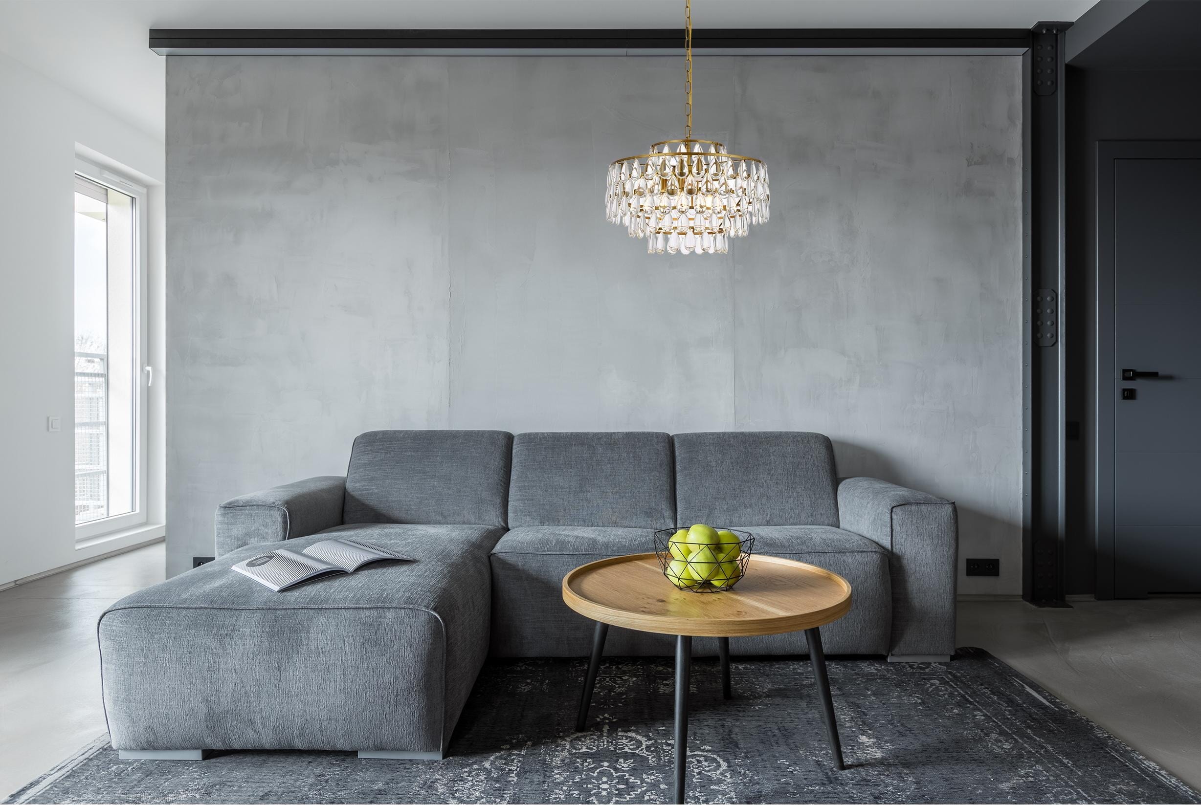 Elegant Brass and Crystal 5-Light Pendant Chandelier