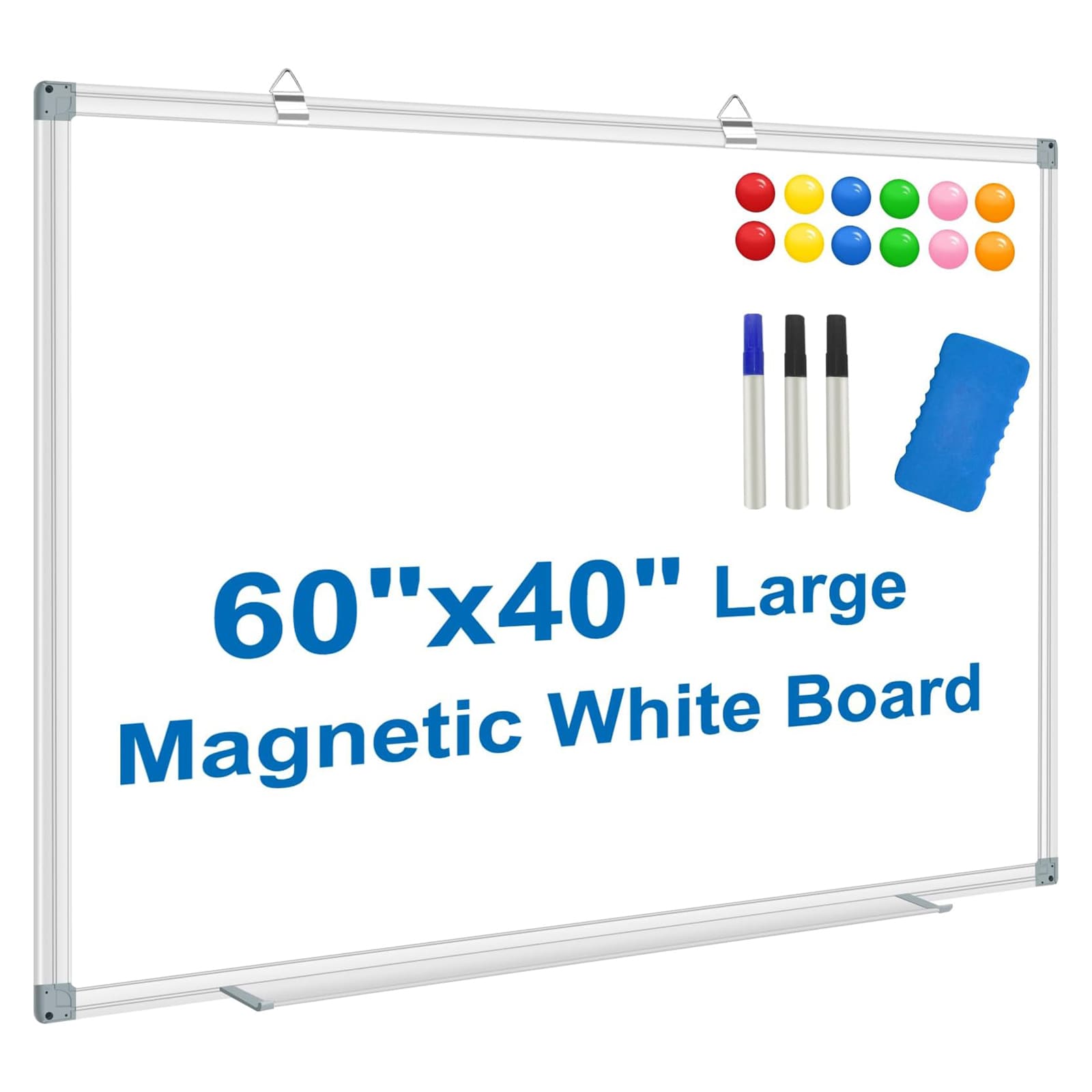 Afoxsos 60 x 40 Inch Magnetic Dry Erase Whiteboard for Wall Aluminum Frame Includes 12 Magnets 3 Markers 1 Eraser and Removable Marker Tray 1 Piece