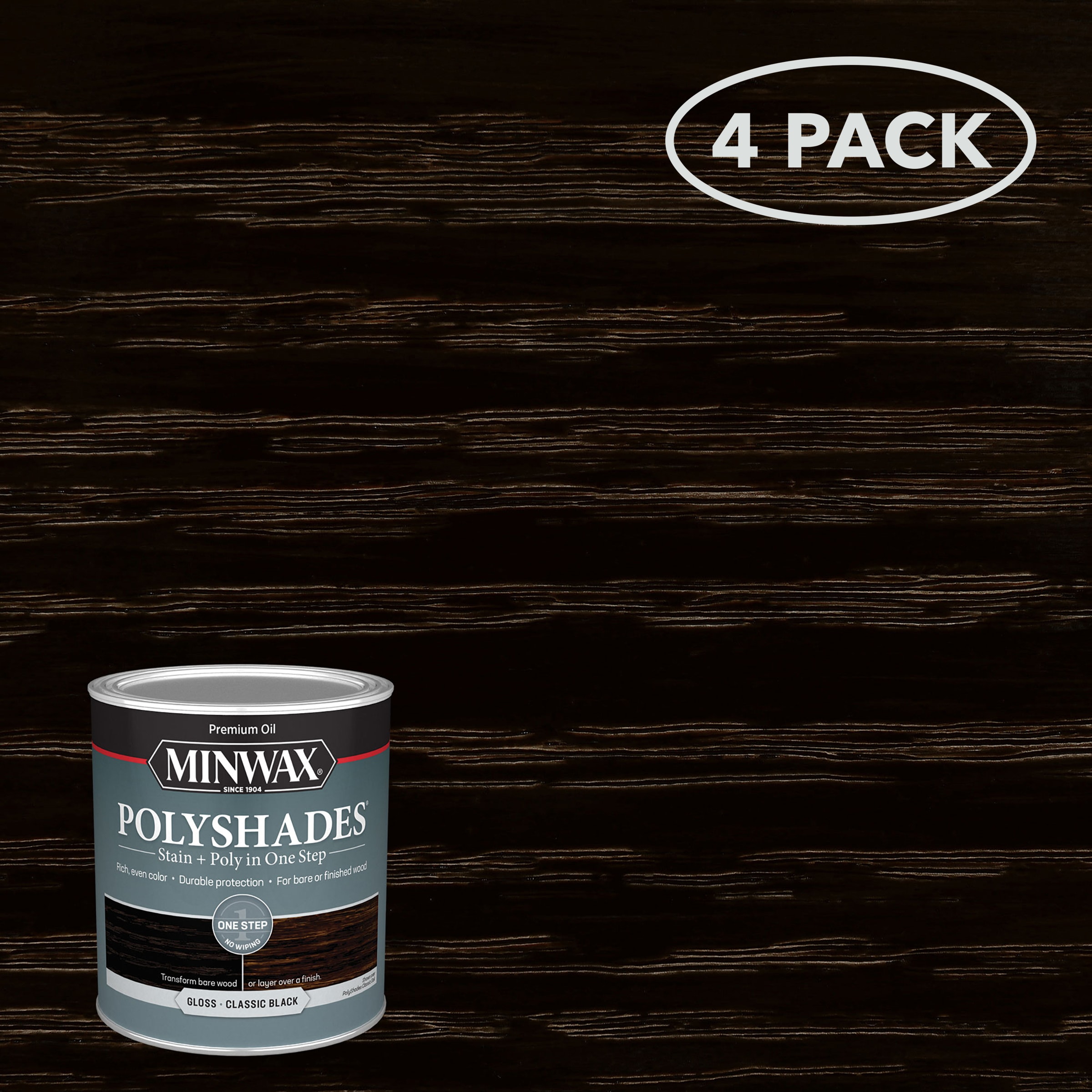 Minwax 614950444SOS PolyShades 4 -Pack Oil-based Classic Black Semi-transparent Gloss Interior Stain ( 1-quart )