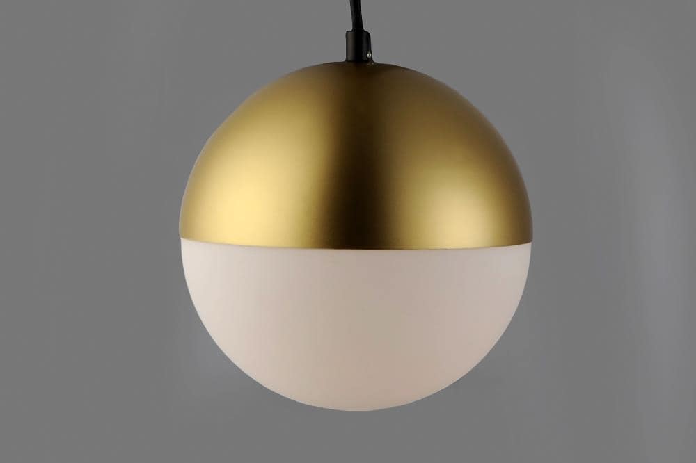 Half Moon Adjustable LED Pendant in Metallic Gold with Satin White Glass