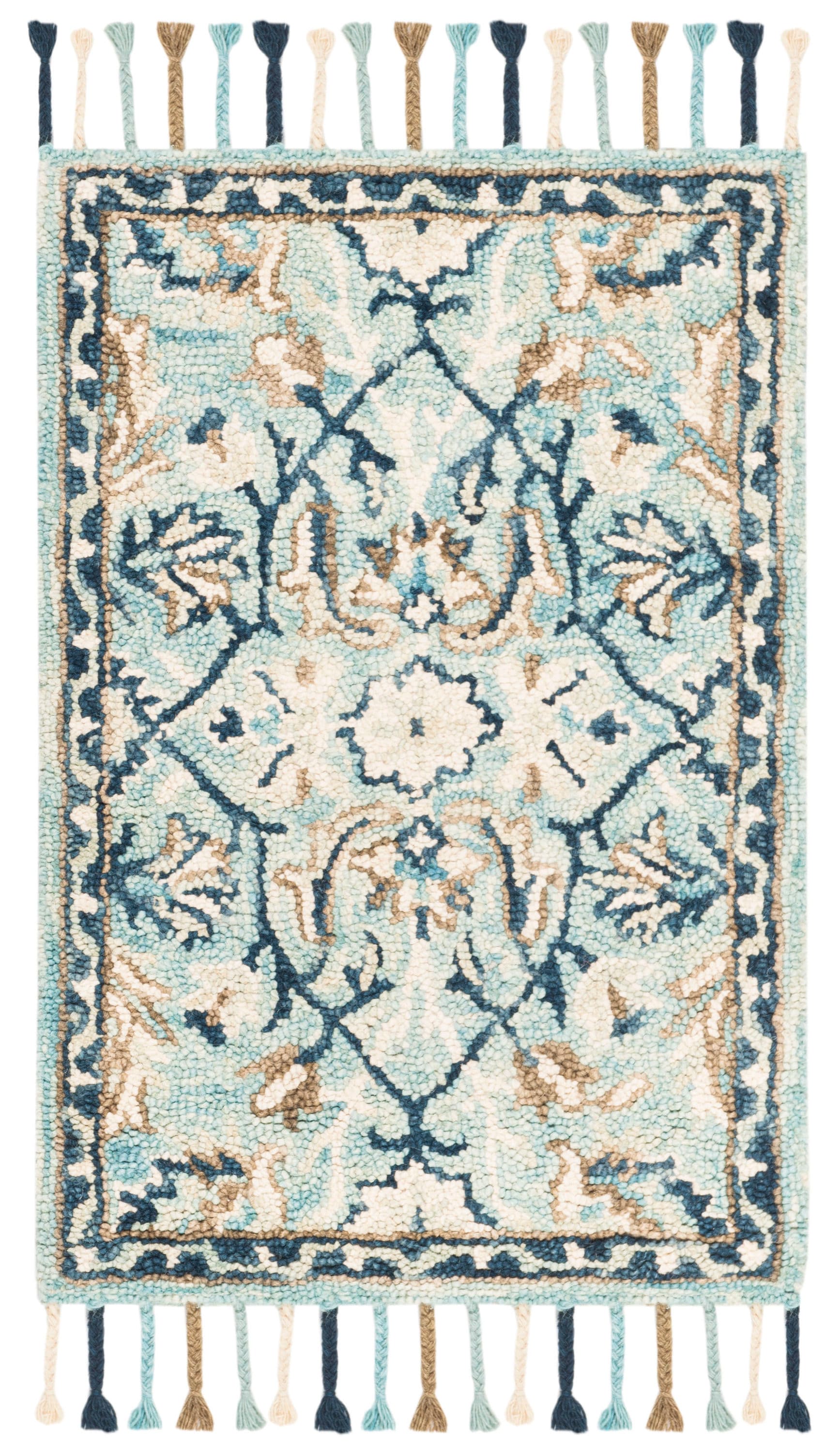 Hand-Tufted Reversible Floral Blue & Ivory Wool Accent Rug - 2'3" x 4'