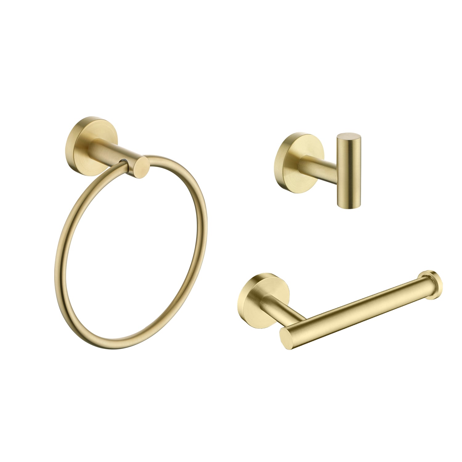 EVERSTEIN Q-837-OTOP 3 -Piece Brushed Gold Decorative Bathroom Hardware Set Toilet Paper Holder, Towel Ring ,Robe Hook Included