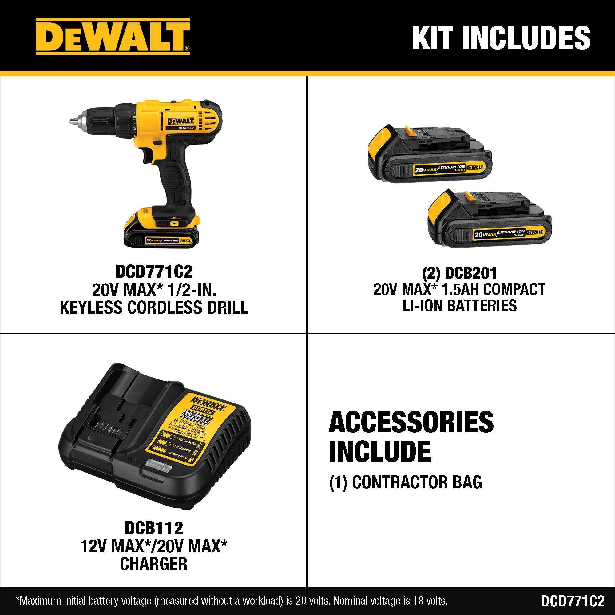 20-Volt MAX Lithium-Ion Cordless 1/2 in. Drill/Driver with 2 Batteries 1.3 Ah and Charger